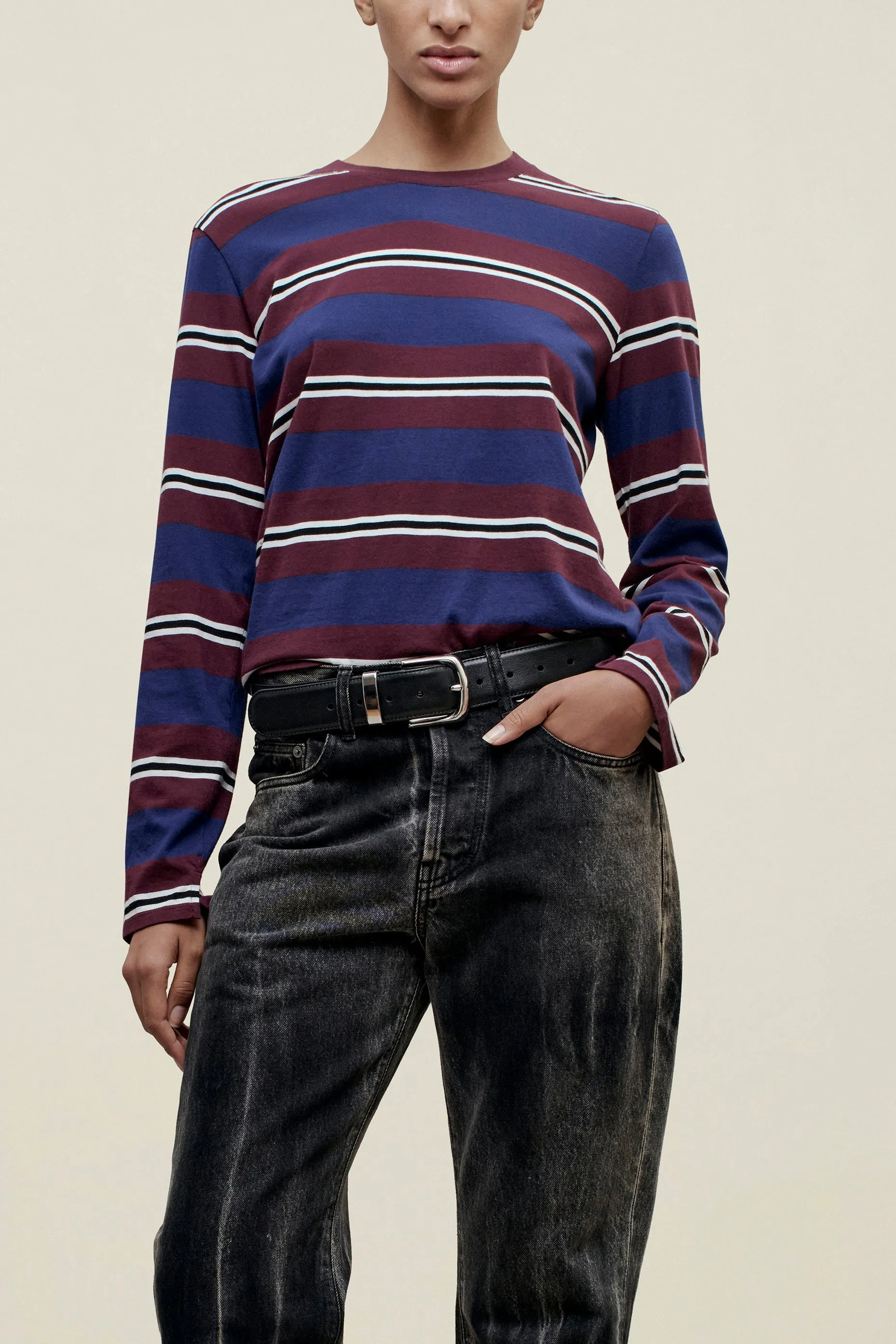 Wynn Long Sleeve in Bordeaux Multi Stripe sold by Kall Meyer