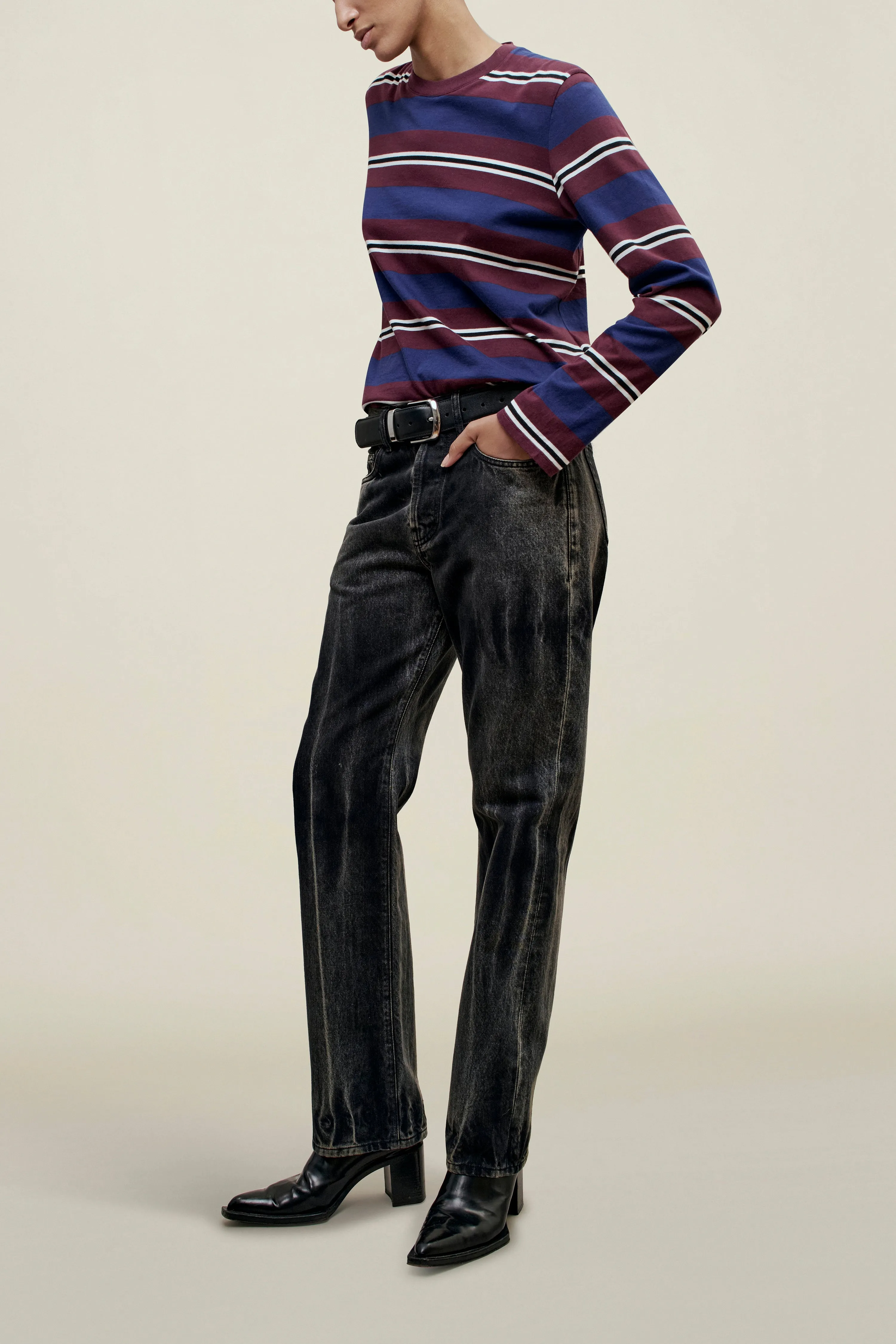 Wynn Long Sleeve in Bordeaux Multi Stripe sold by Kall Meyer product image thumbnail 3