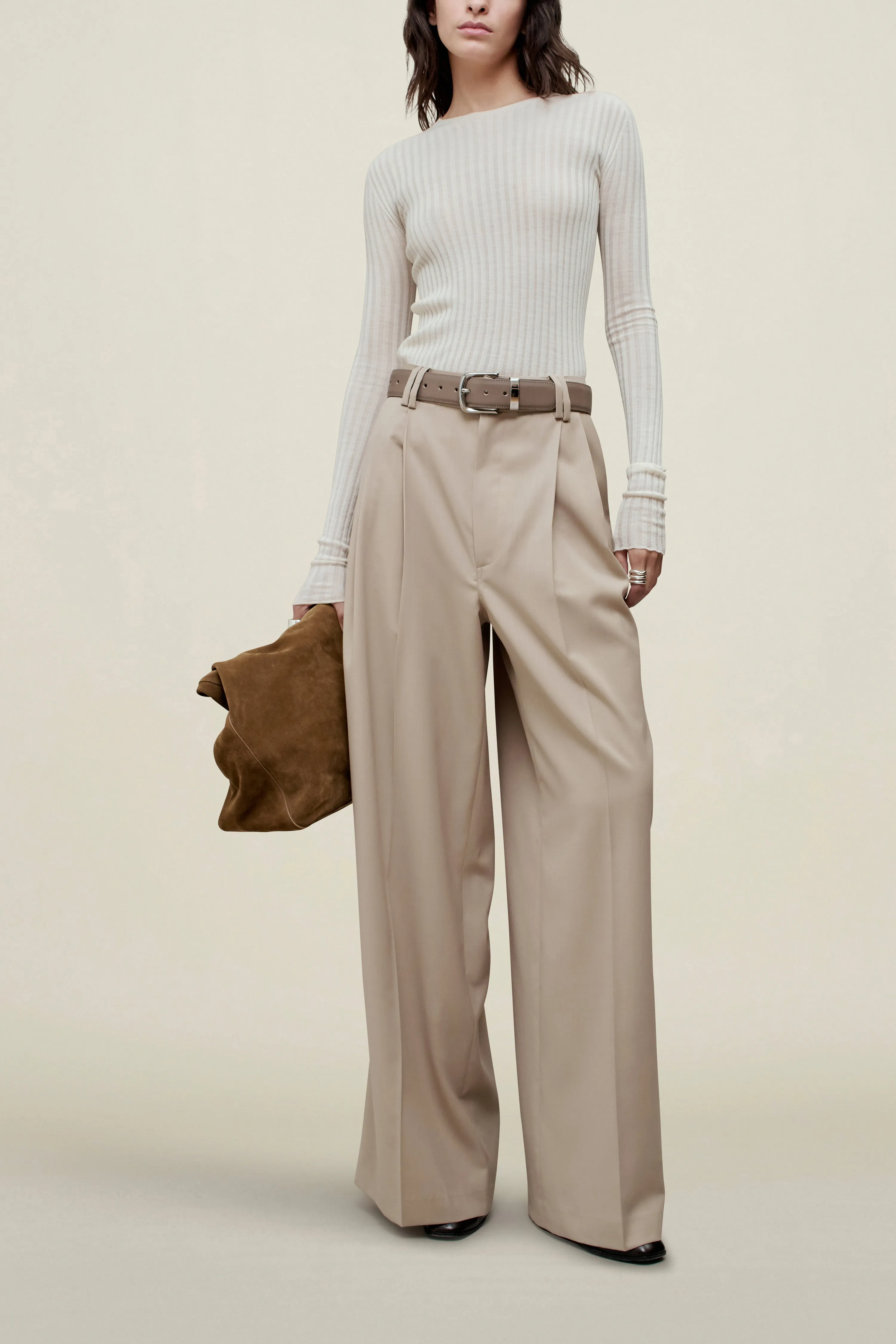 Fatima Wide Leg Trouser in Tropical Wool sold by Kall Meyer