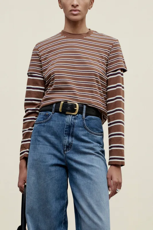 Kenzie T-Shirt in Rust Multi Stripe sold by Kall Meyer