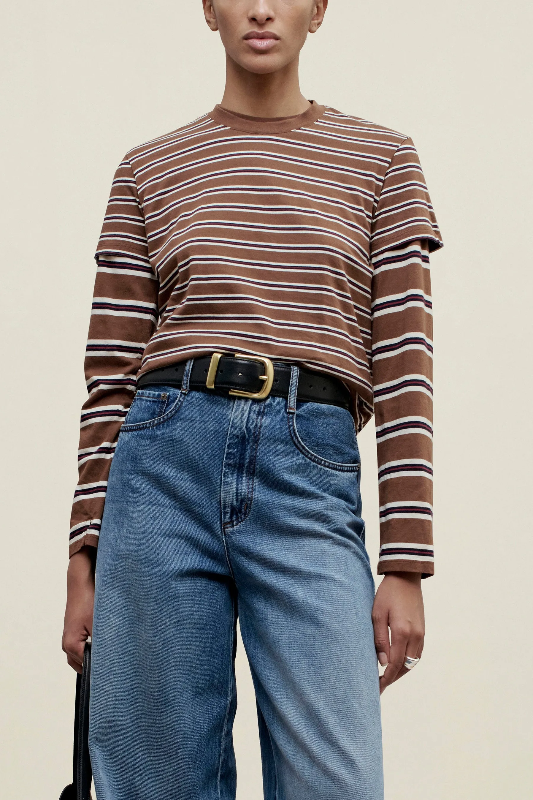 Kenzie T-Shirt in Rust Multi Stripe sold by Kall Meyer
