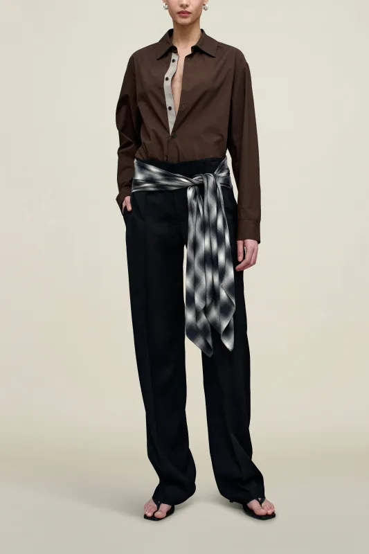 Ulla Tie Trouser in Black Virgin Wool with Plaid made by Kall Meyer