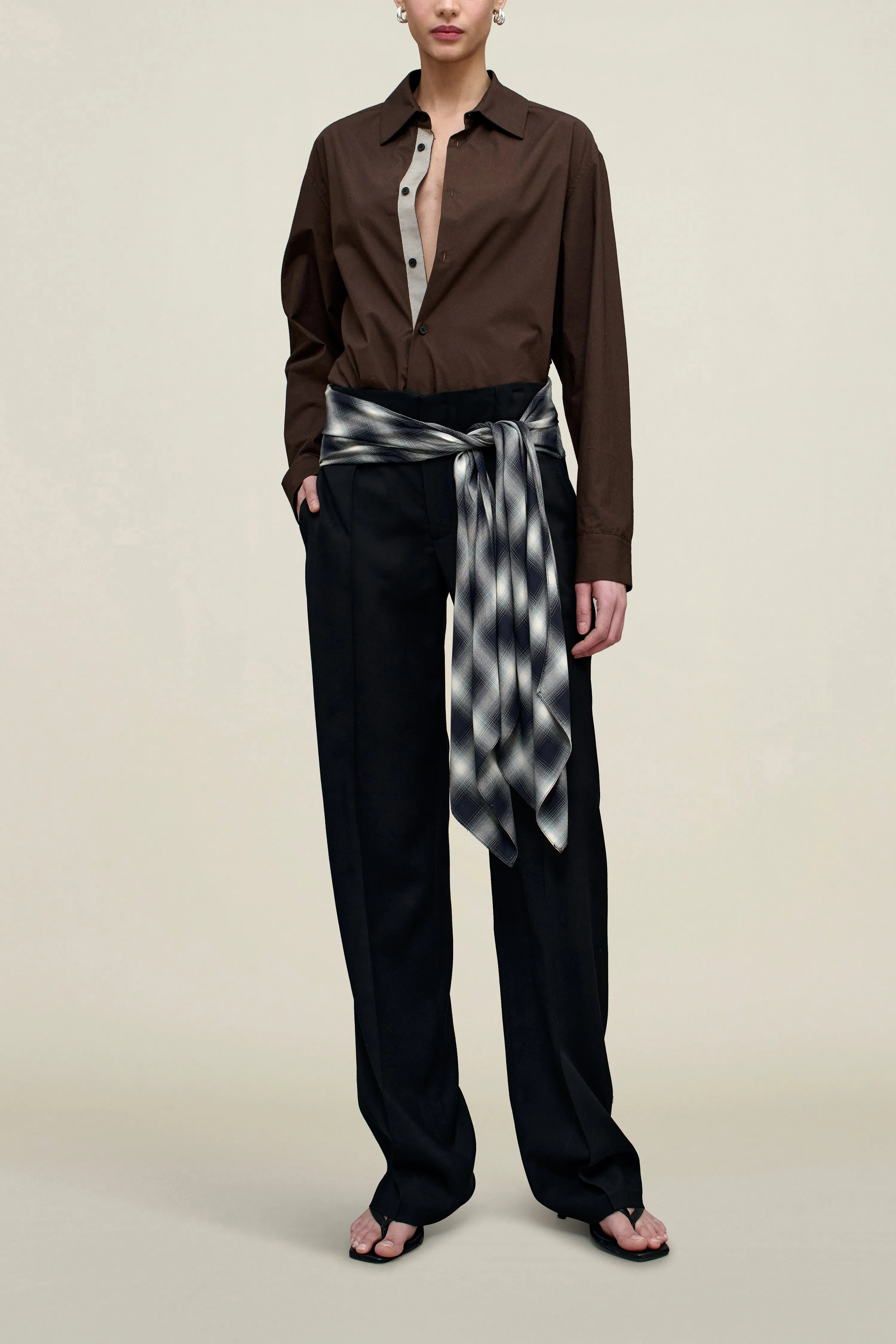Ulla Tie Trouser in Black Virgin Wool with Plaid sold by Kall Meyer
