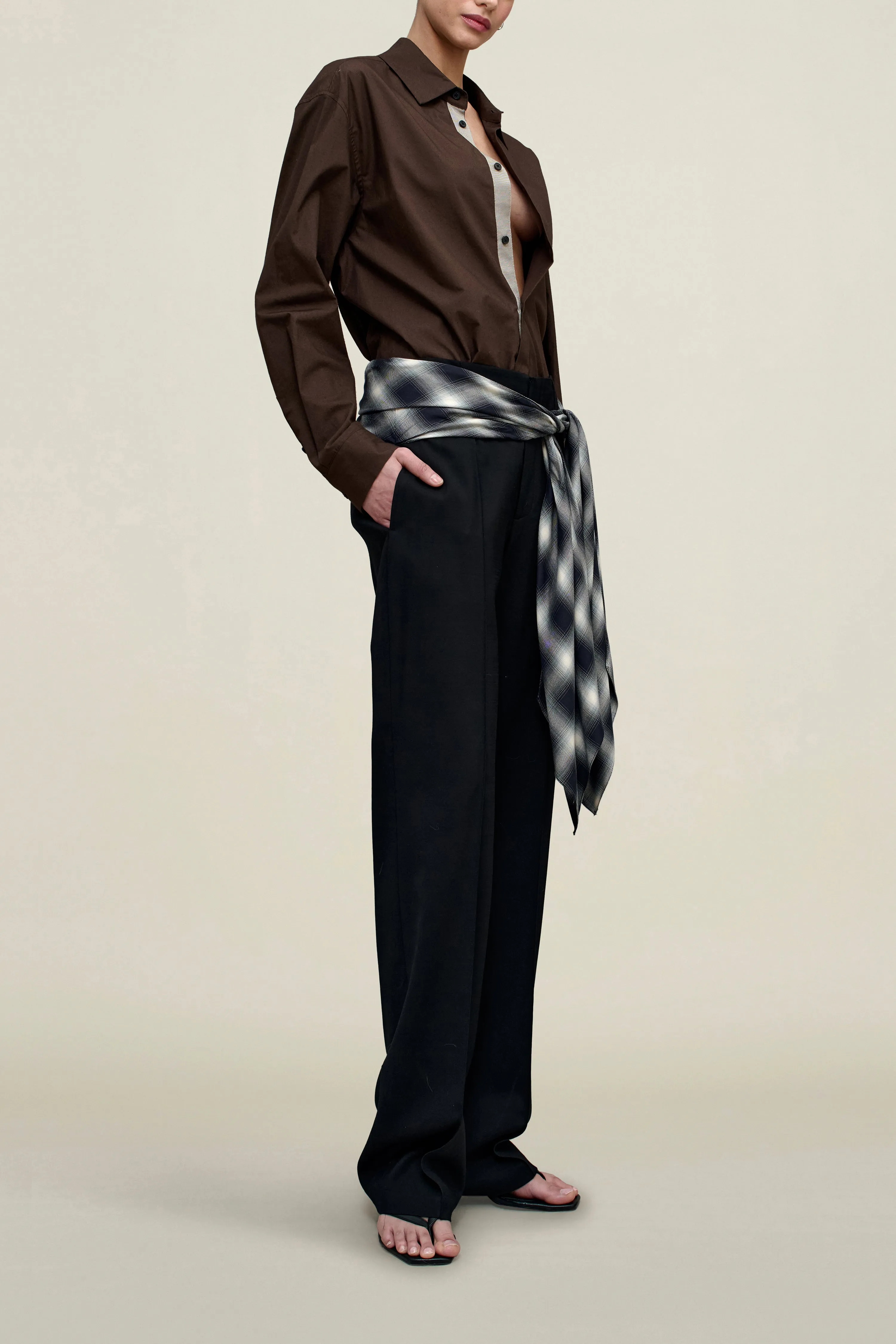Ulla Tie Trouser in Black Virgin Wool with Plaid sold by Kall Meyer product image thumbnail 3