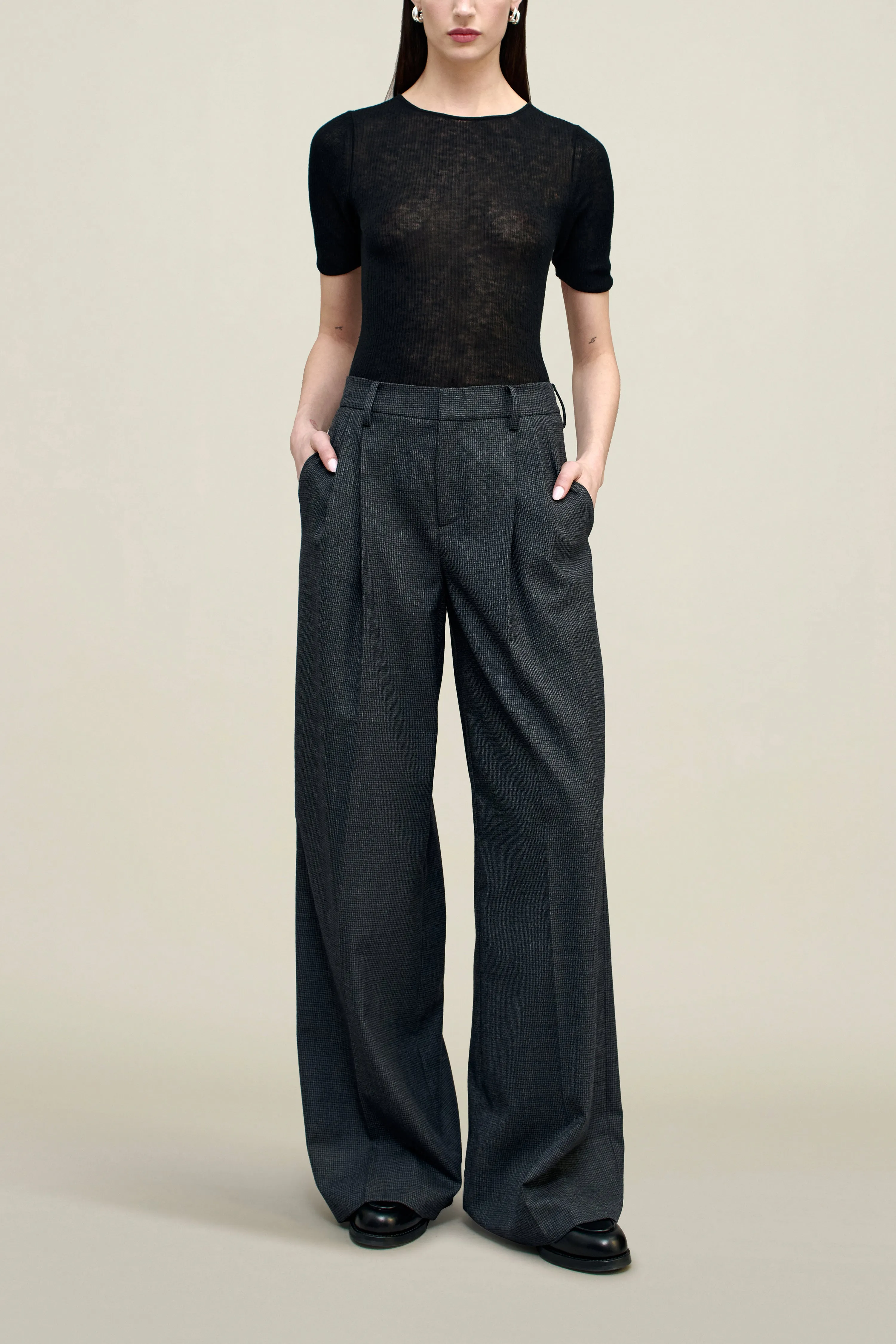 Roxana Low-Rise Trouser in Light Wool Suiting sold by Kall Meyer