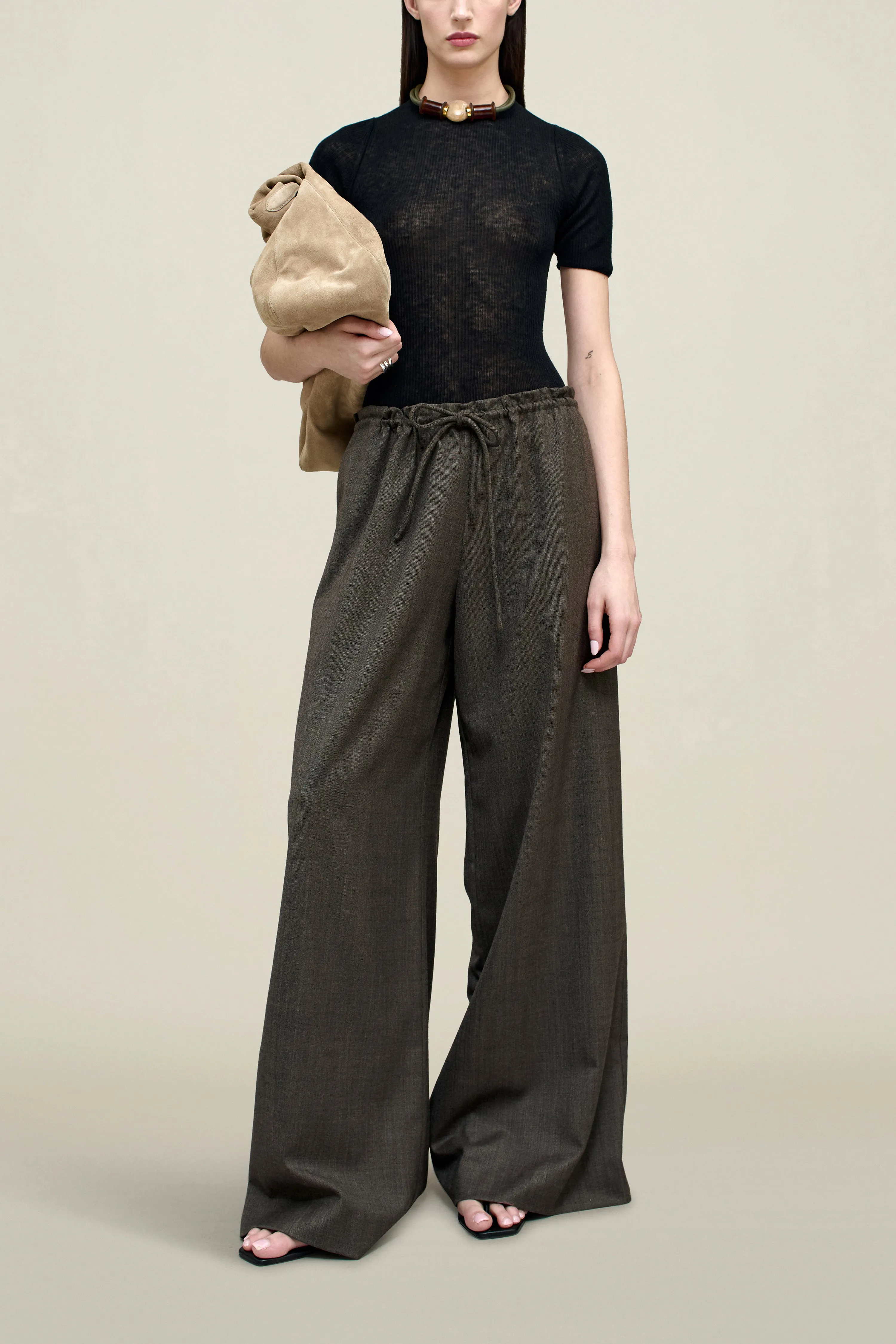 Wesley Drawstring Trouser in Light Wool Suiting sold by Kall Meyer