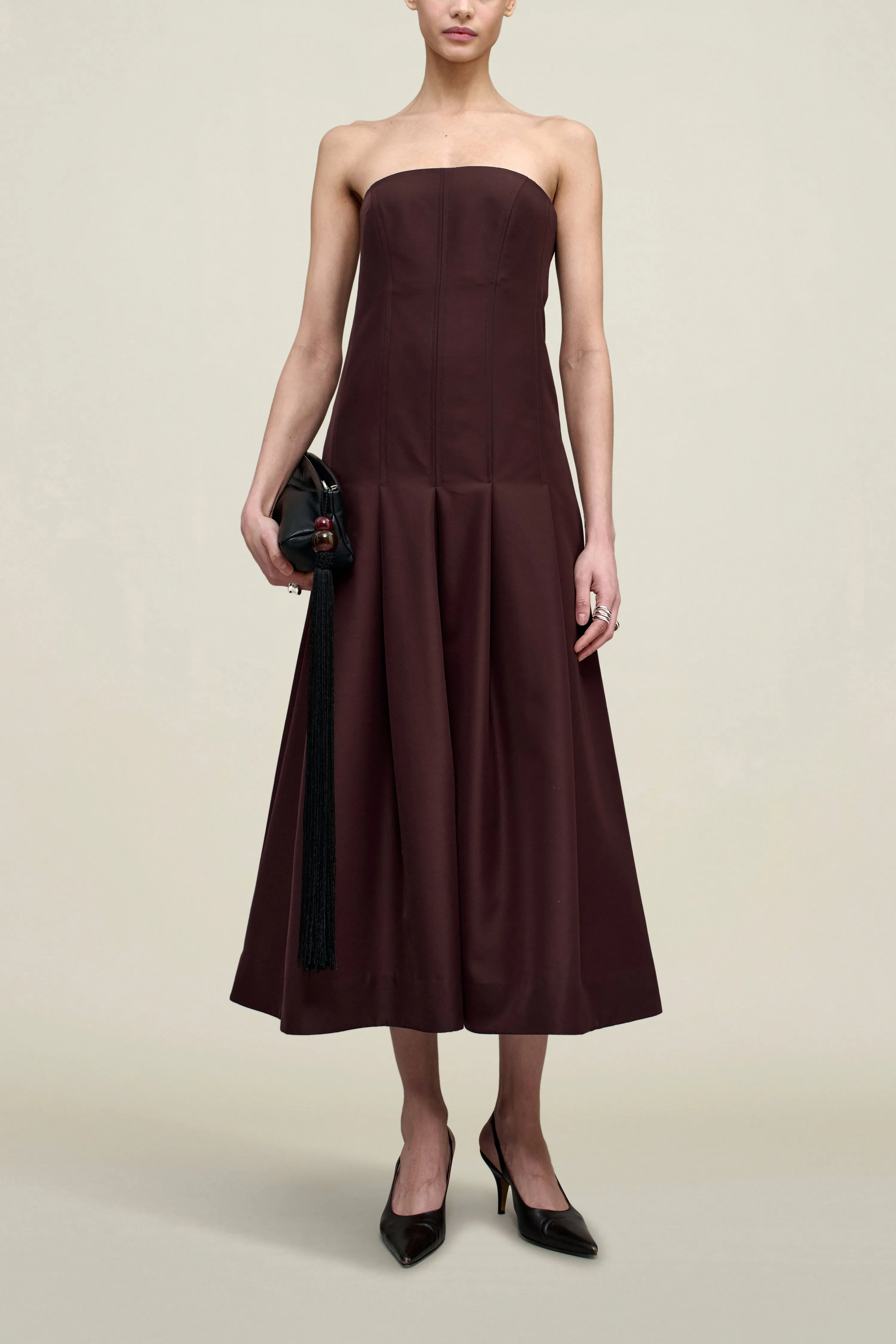 Maeve Pleated Dress in Wool Gazar sold by Kall Meyer