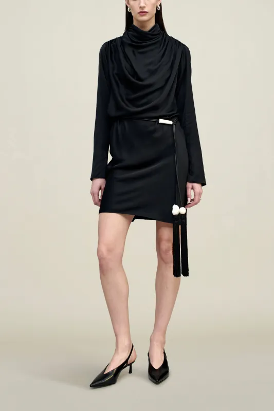 Cassandra Draped Dress in Soft Satin made by Kall Meyer