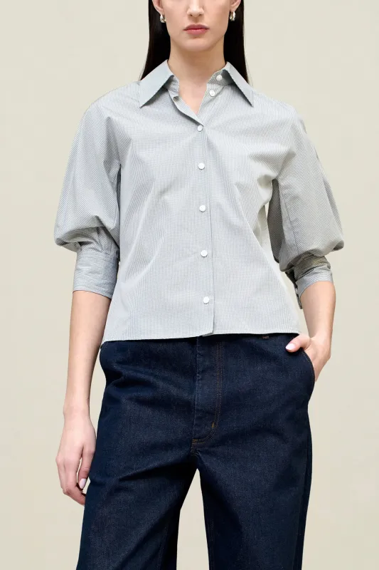 Colette 3/4 Sleeve Button Down in Poplin Gingham sold by Kall Meyer