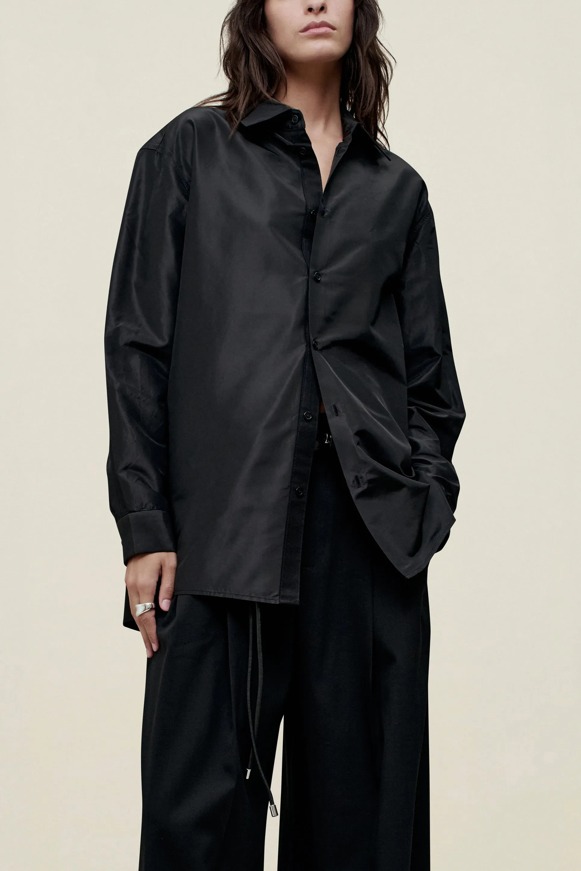 Signature Button Down in Silk Taffeta sold by Kall Meyer