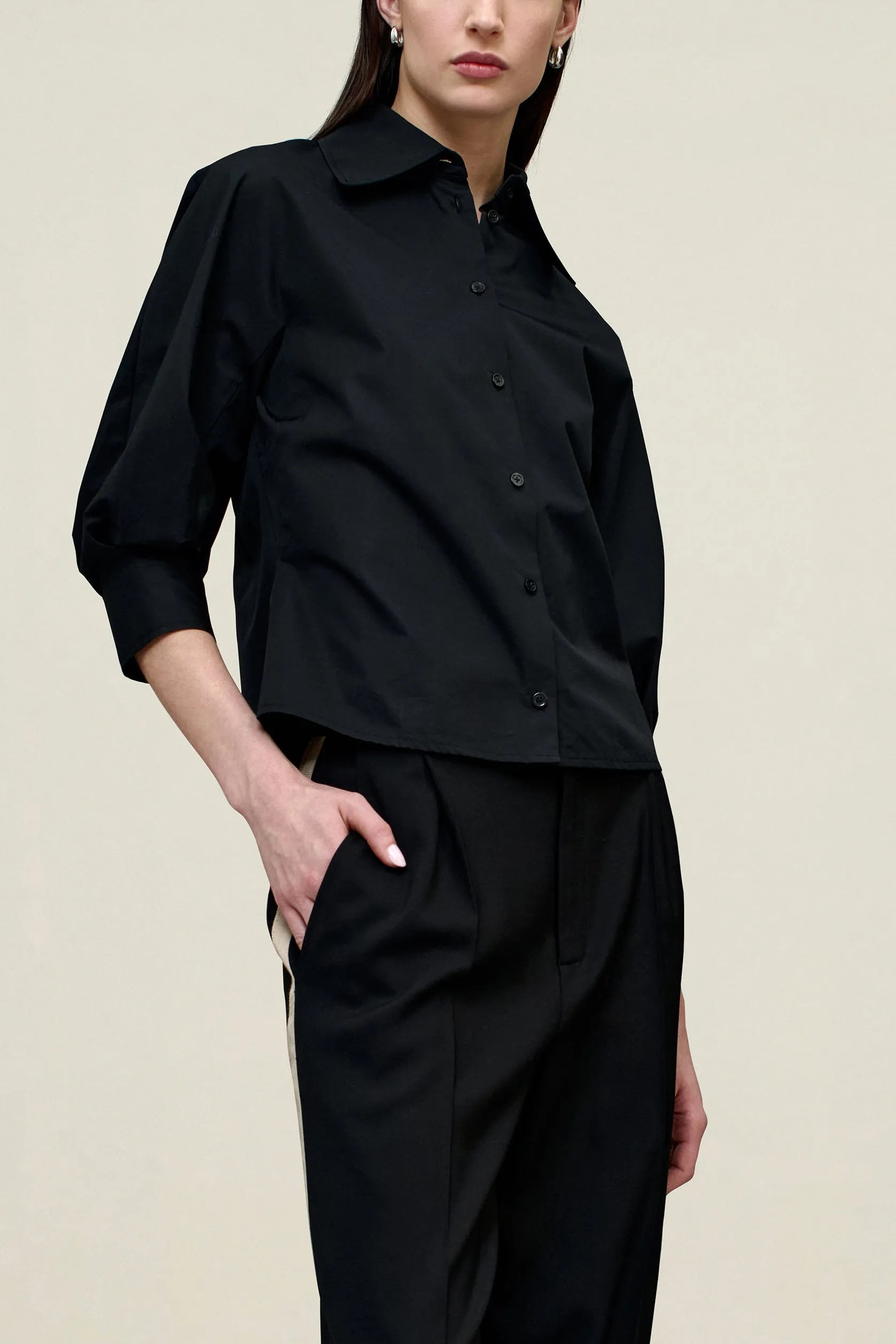 Colette 3/4 Sleeve Button Down in Techy Cotton Nylon sold by Kall Meyer product image thumbnail 2