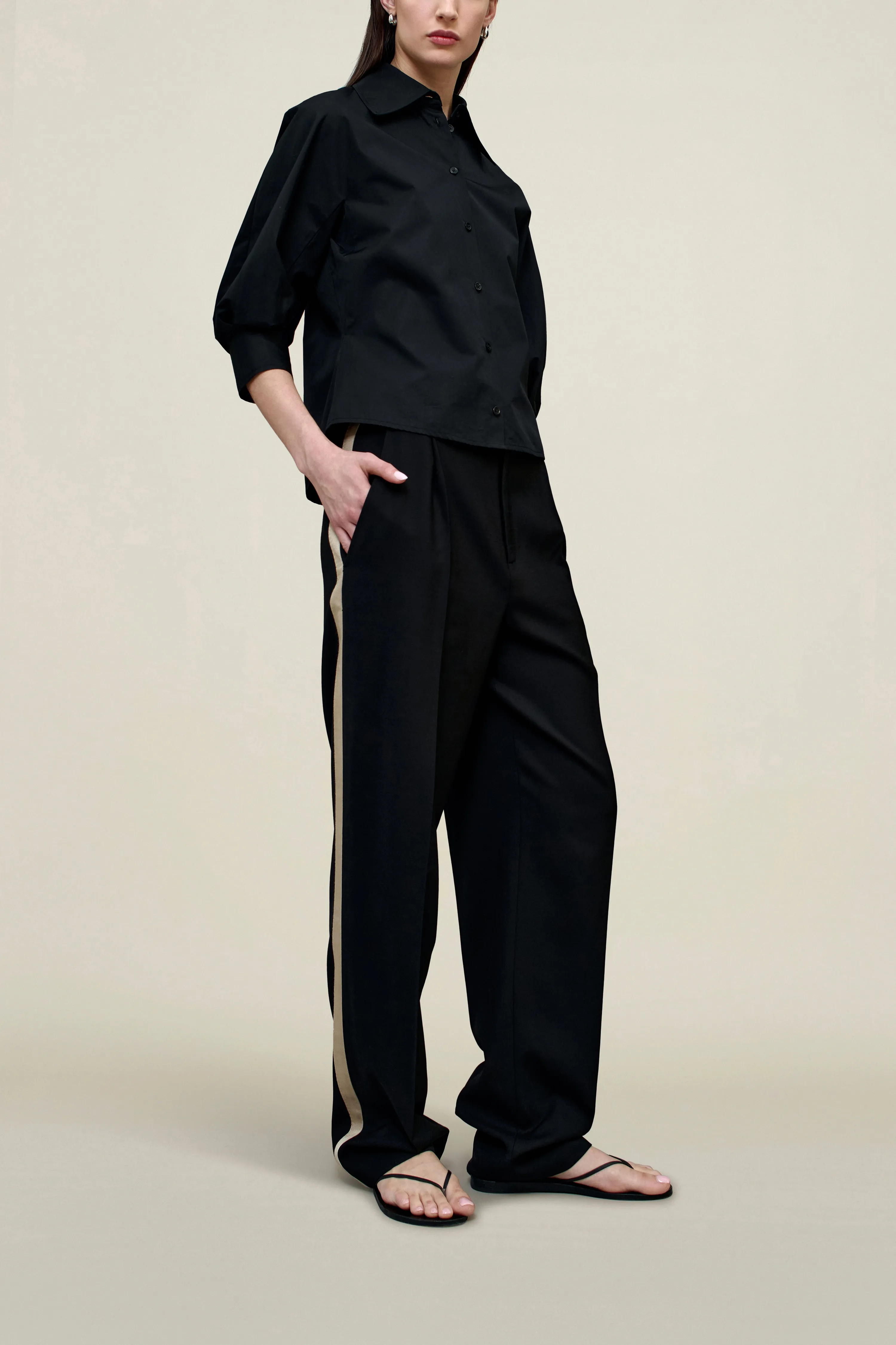 Colette 3/4 Sleeve Button Down in Techy Cotton Nylon sold by Kall Meyer product image thumbnail 3