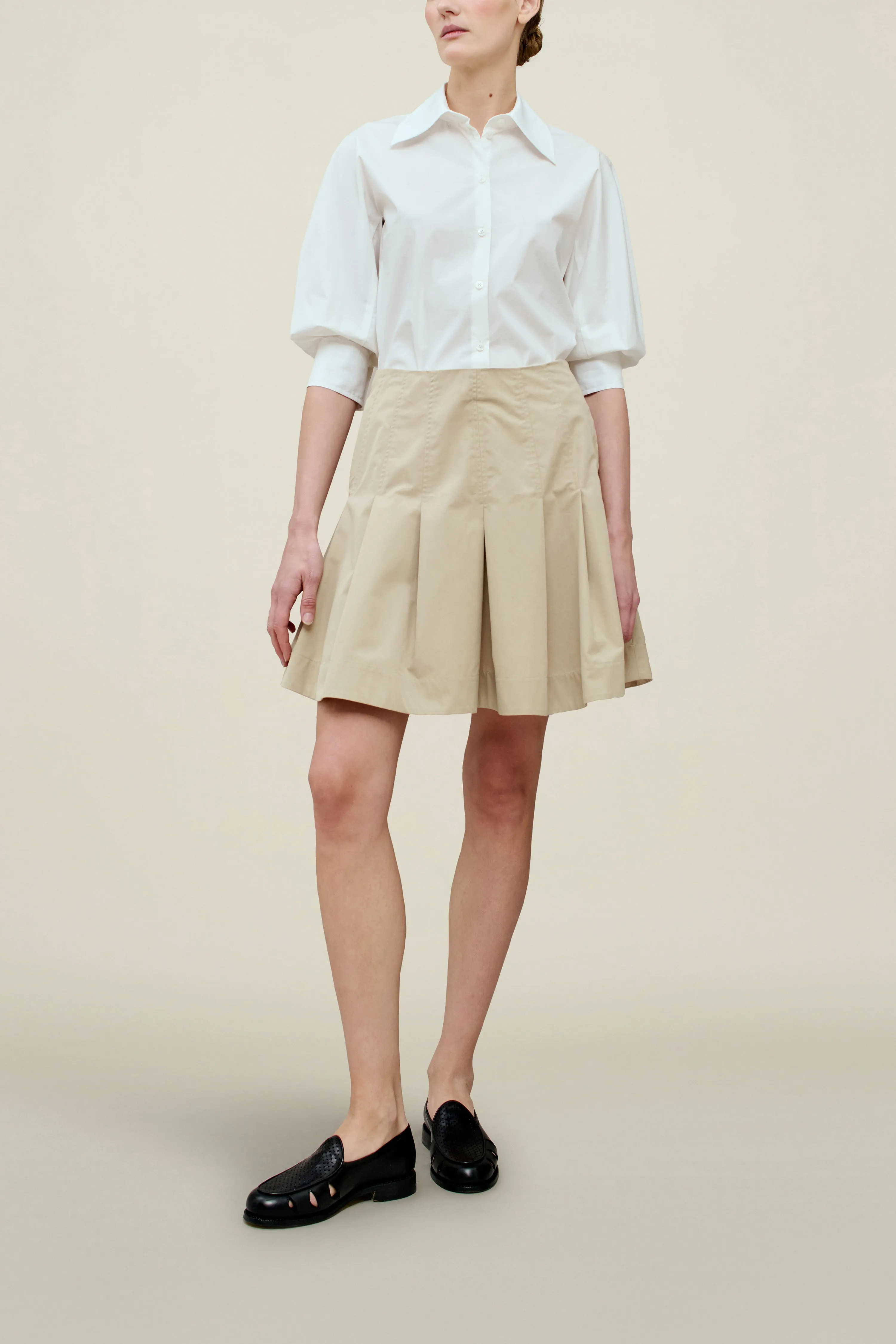 Sutton Pleated Skirt in Compact Cotton sold by Kall Meyer