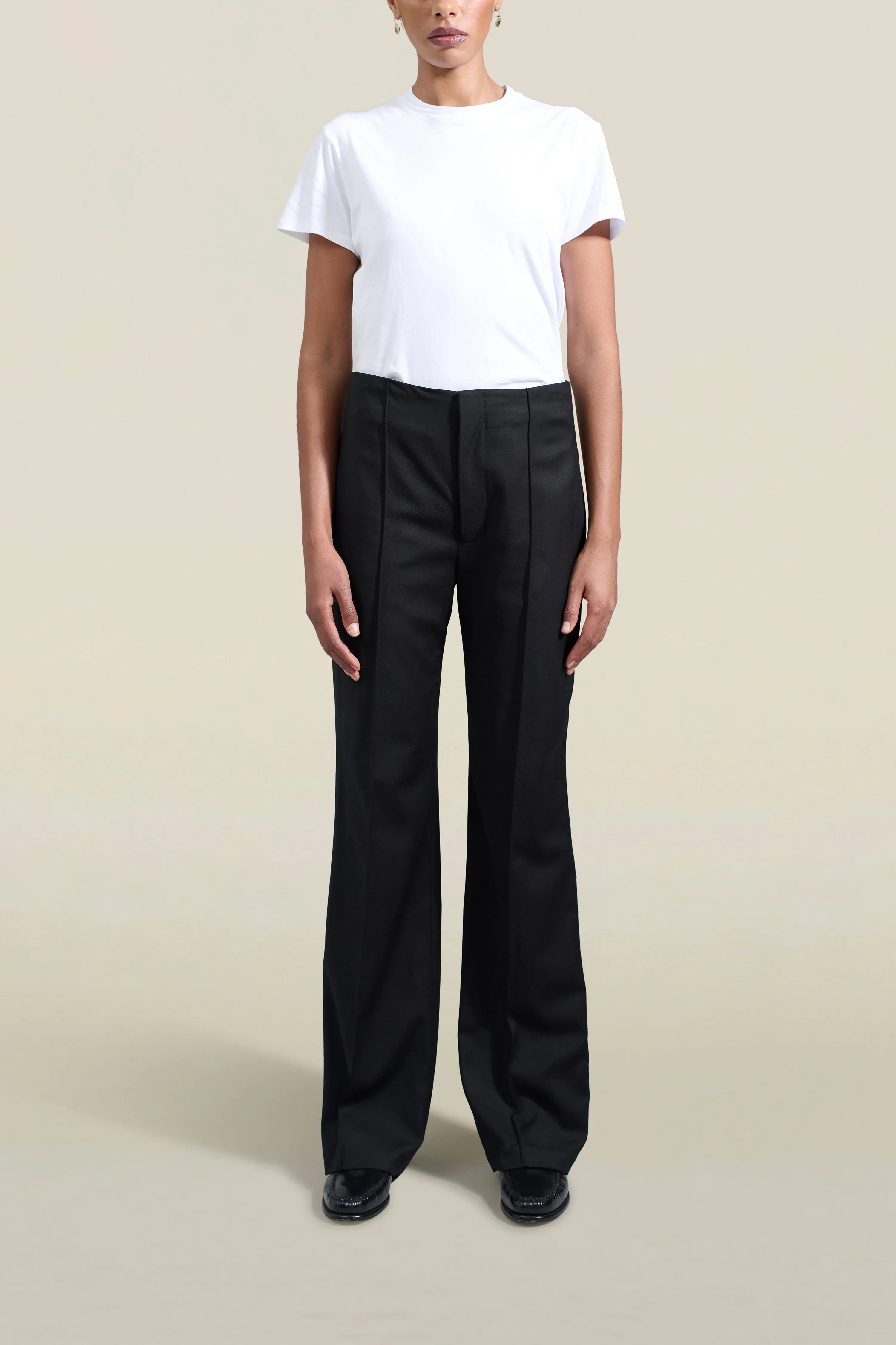 Genevieve Tuxedo Trouser in Black Wool Satin Combo sold by Kall Meyer product image thumbnail 2