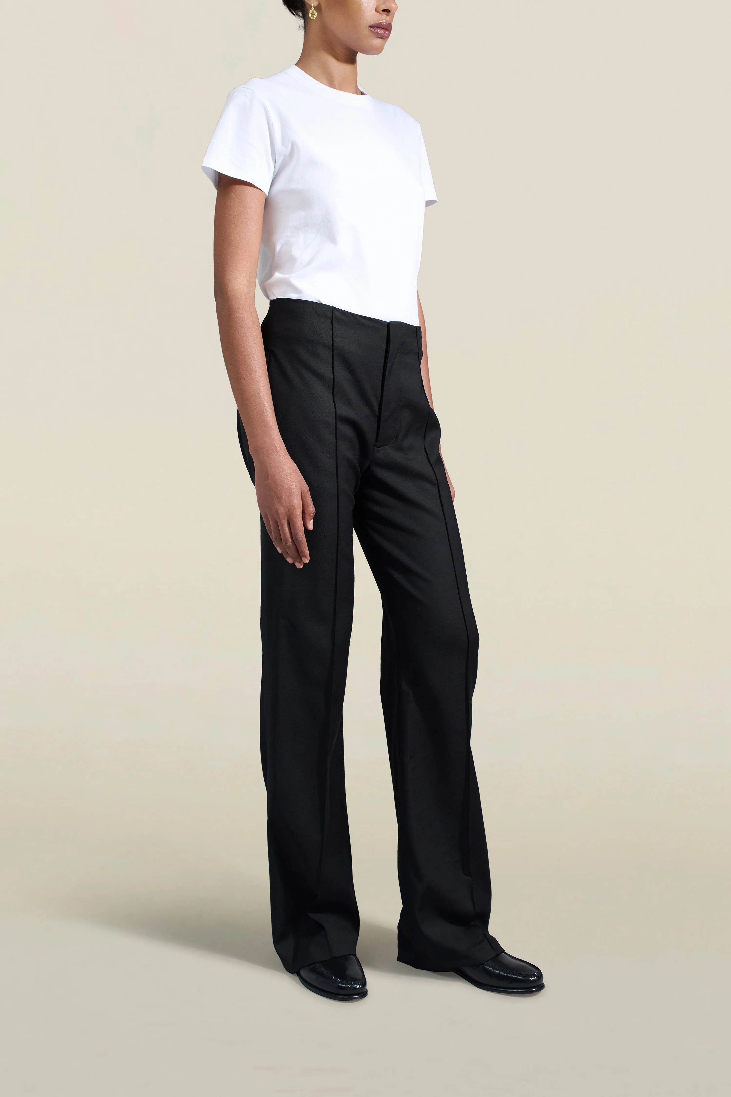 Genevieve Tuxedo Trouser in Black Wool Satin Combo sold by Kall Meyer product image thumbnail 3