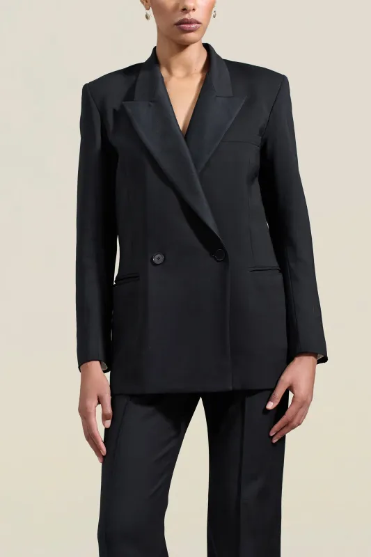 Emilio Tuxedo Blazer in Black Wool Satin Combo made by Kall Meyer