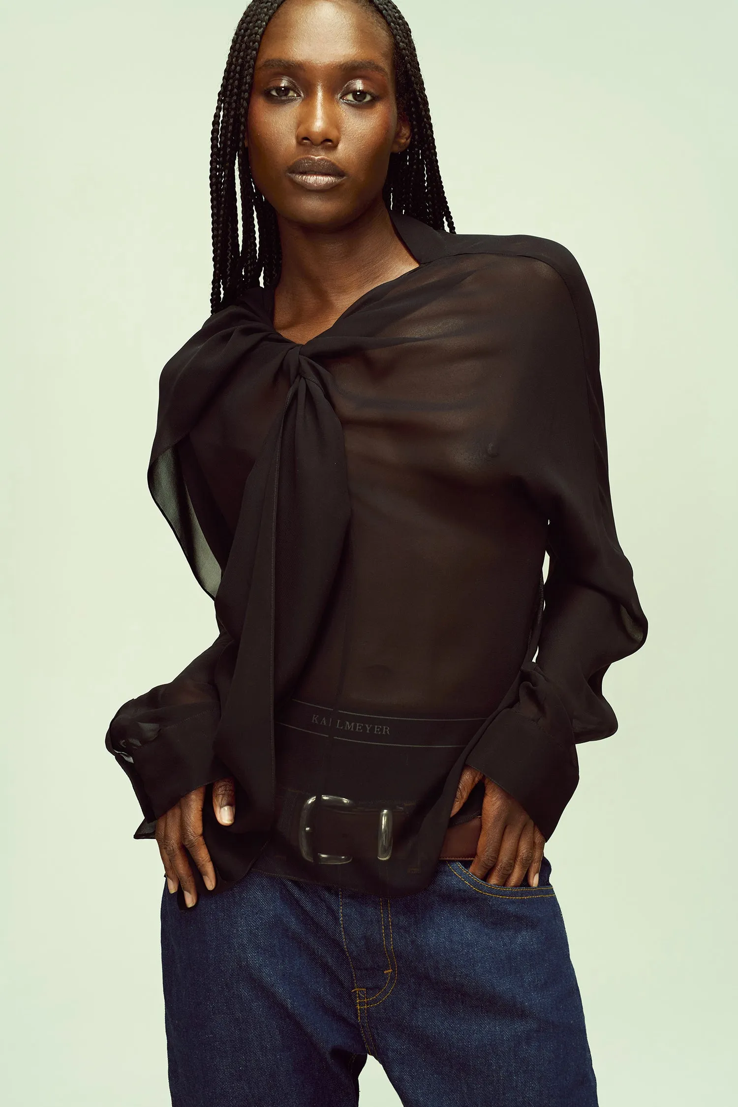 Shea Blouse in Black Lightweight Chiffon sold by Kall Meyer