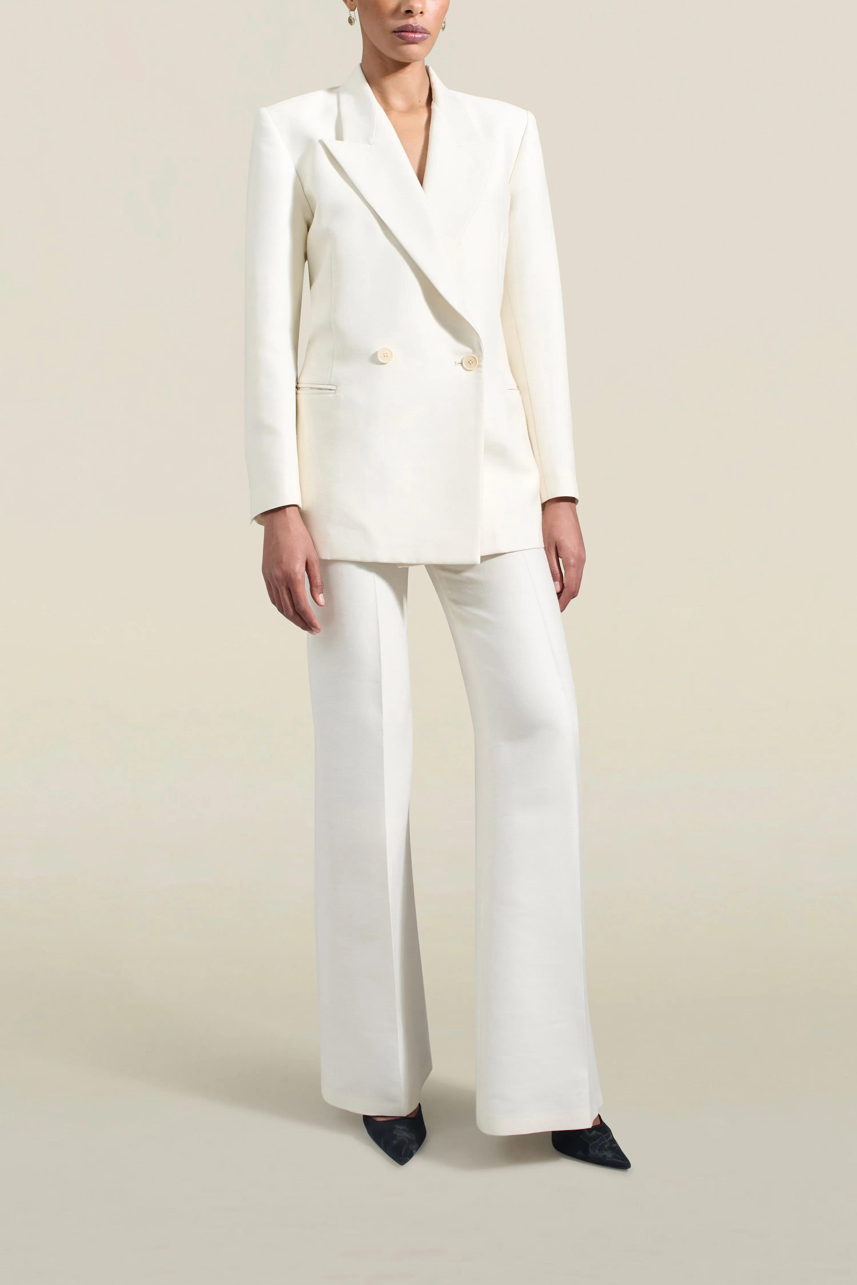 Emilio Tuxedo Blazer in Cream Silk Wool Suiting sold by Kall Meyer product image thumbnail 3
