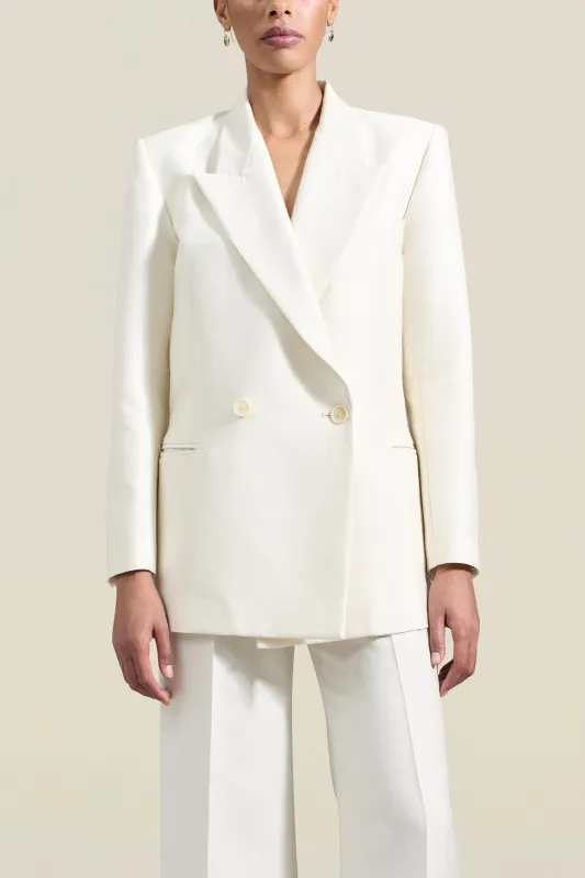 Emilio Tuxedo Blazer in Cream Silk Wool Suiting sold by Kall Meyer