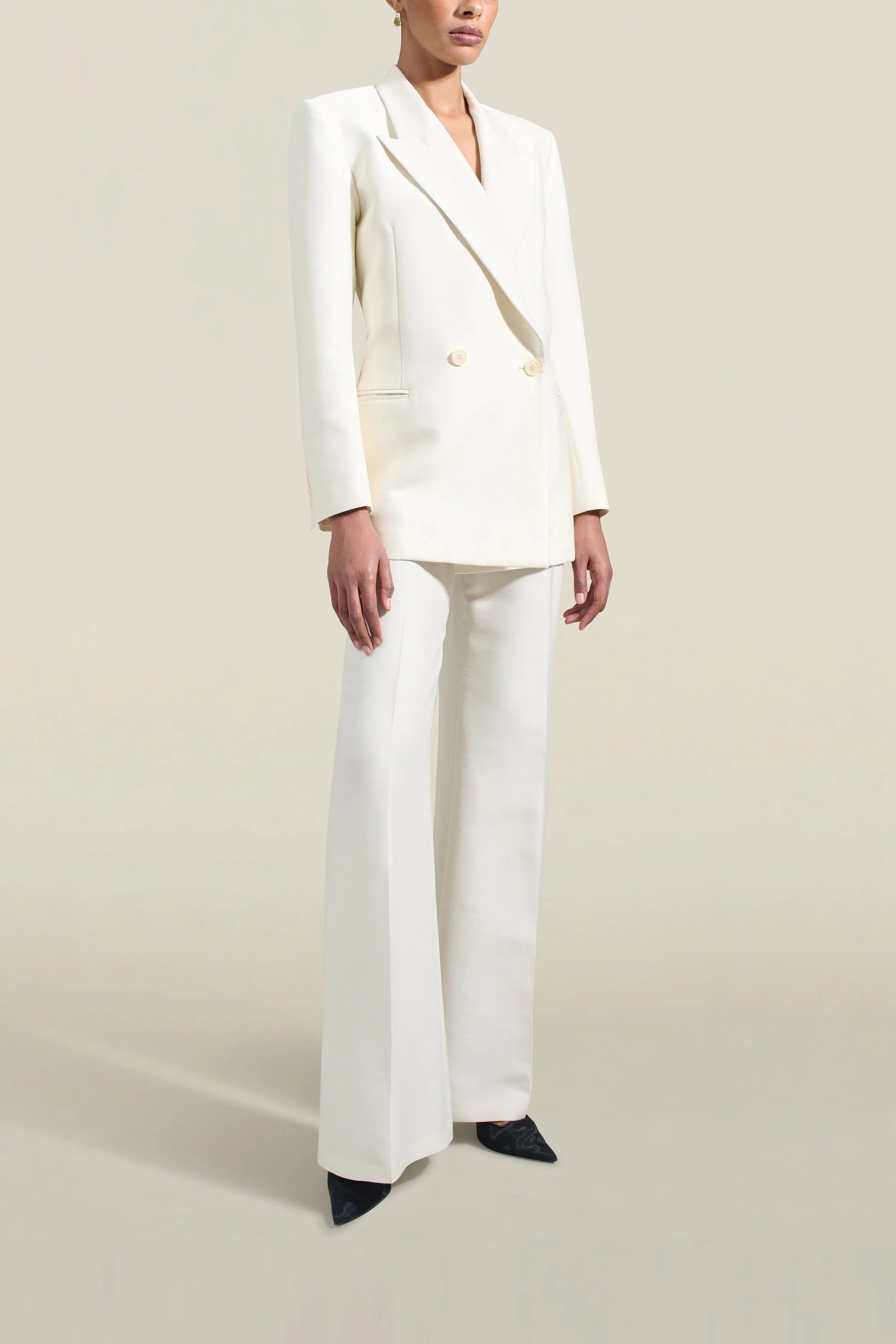 Emilio Tuxedo Blazer in Cream Silk Wool Suiting sold by Kall Meyer product image thumbnail 2