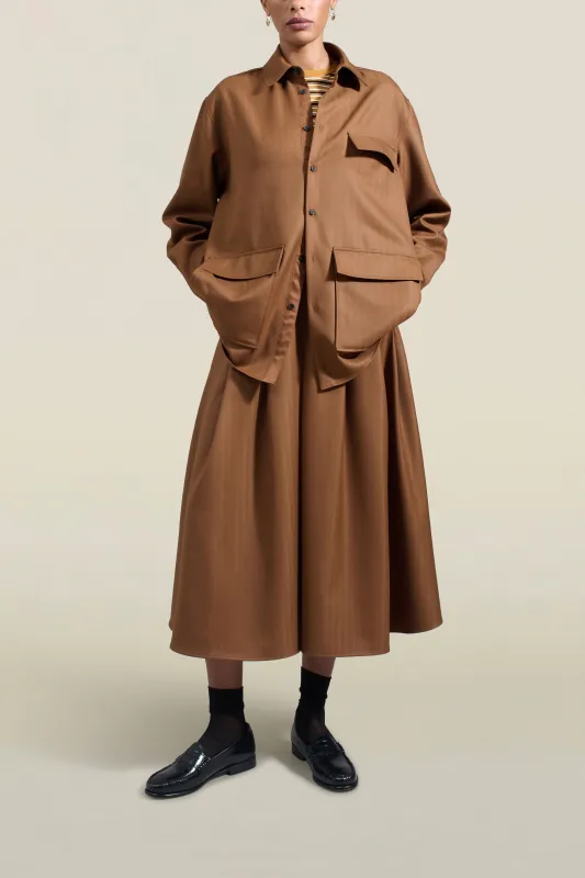 Dakota Pleated Skirt in Toffee Tropical Wool sold by Kall Meyer