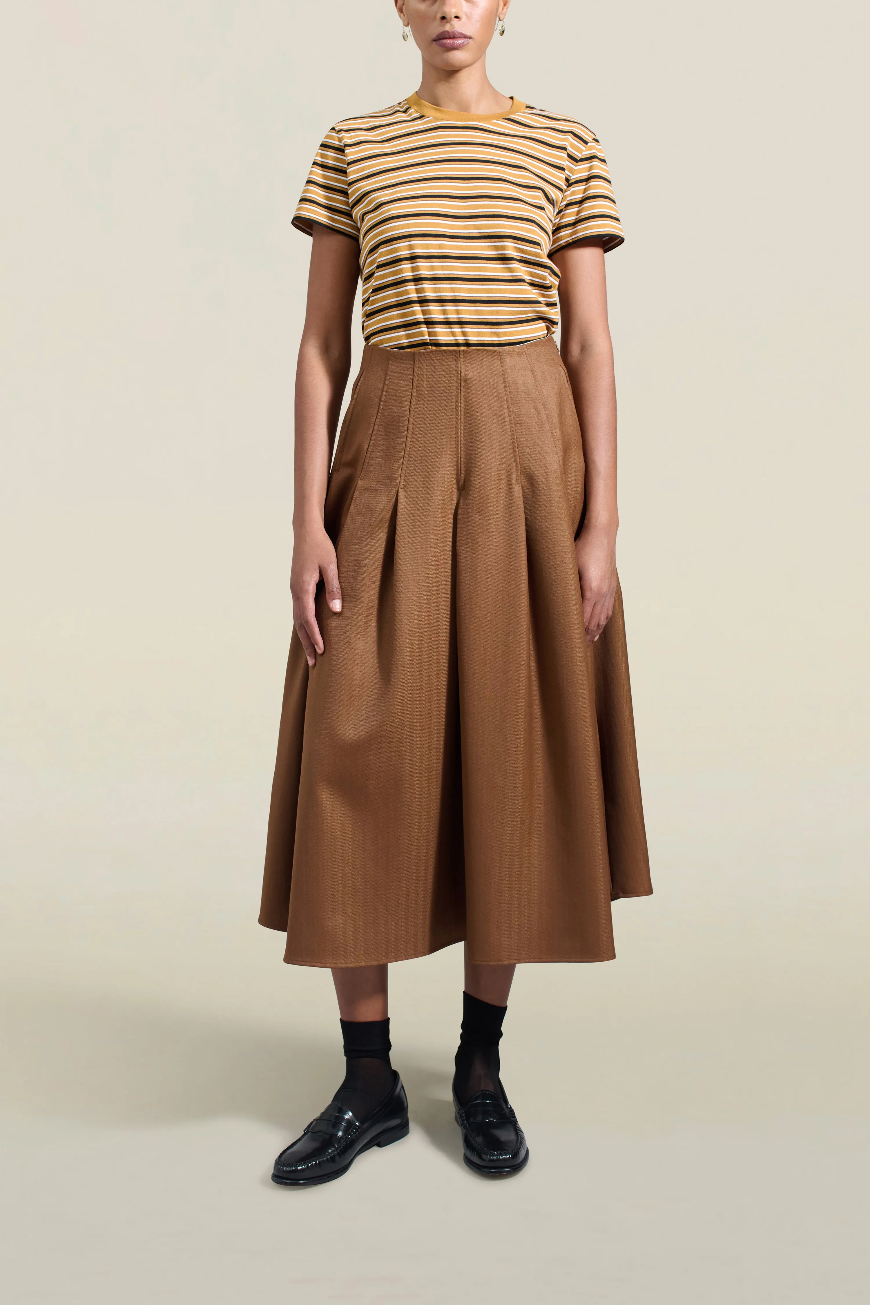 Dakota Pleated Skirt in Toffee Tropical Wool sold by Kall Meyer product image thumbnail 3