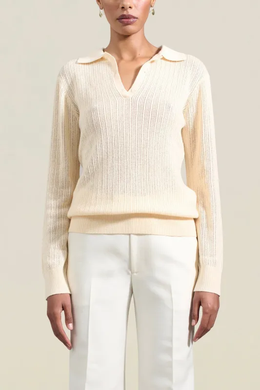 Aubrey Cashmere Polo in Cream sold by Kall Meyer