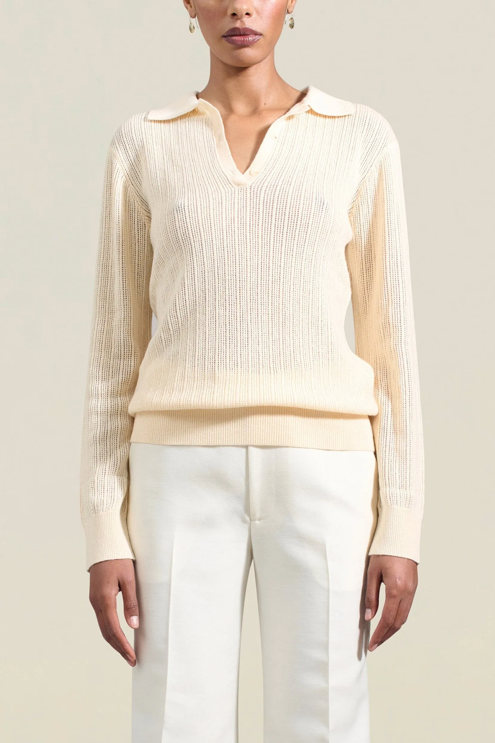 Aubrey Cashmere Polo in Cream sold by Kall Meyer