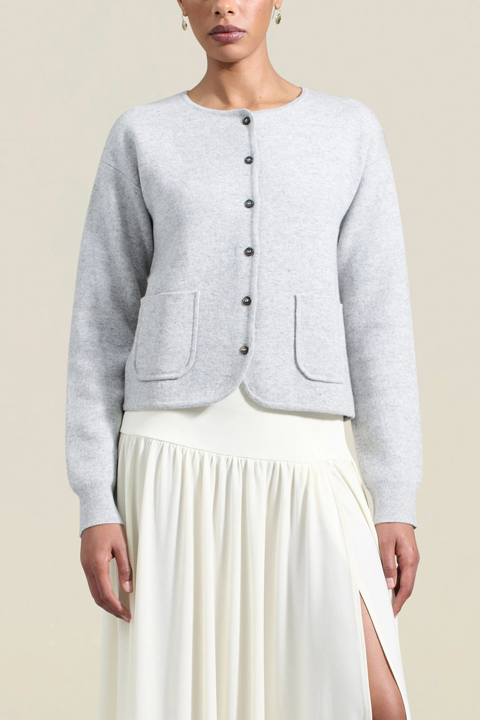 Evie Cardigan in Sterling Nylon Wool sold by Kall Meyer