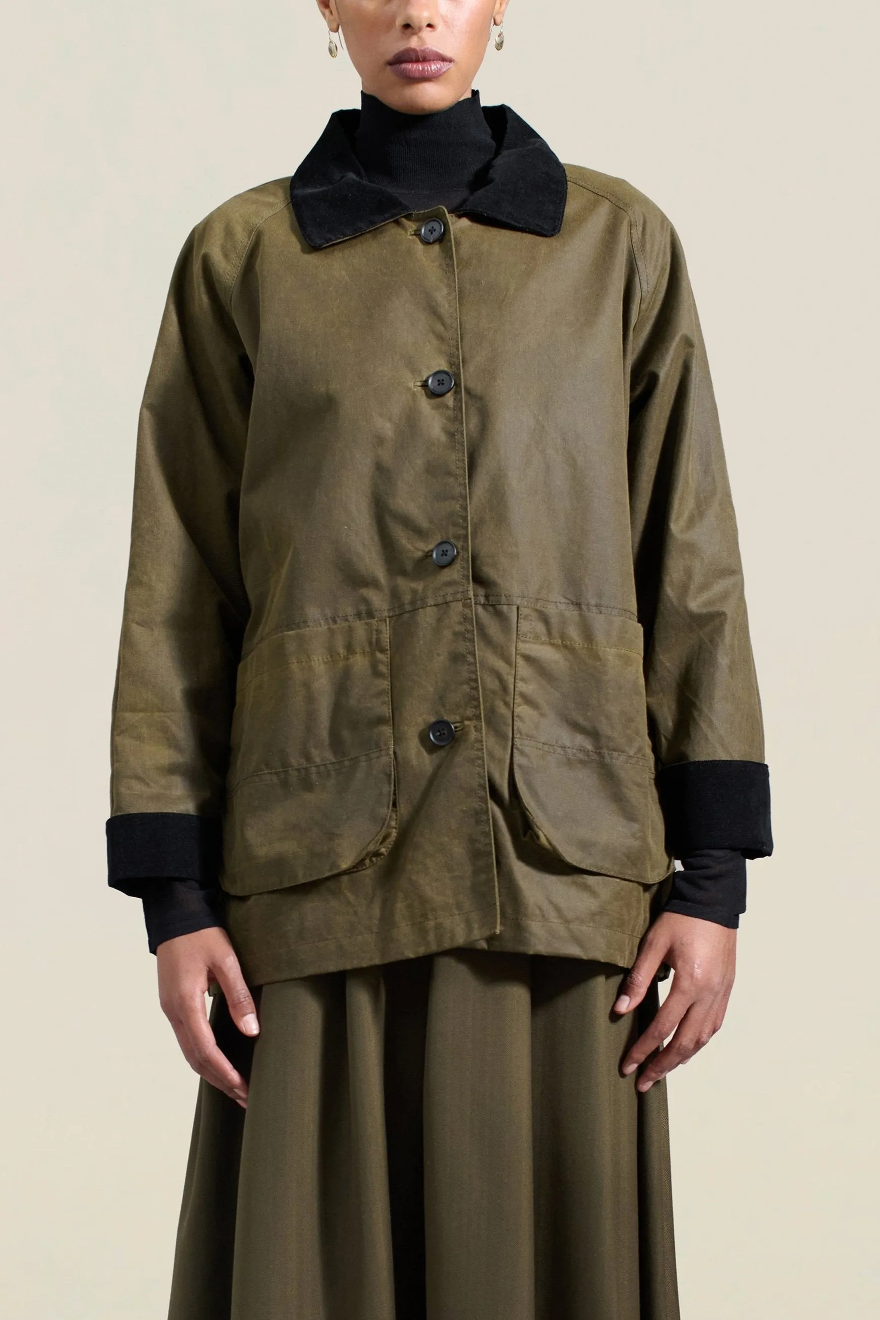 Lottie Field Jacket in Olive Waxed Cotton sold by Kall Meyer product image thumbnail 2