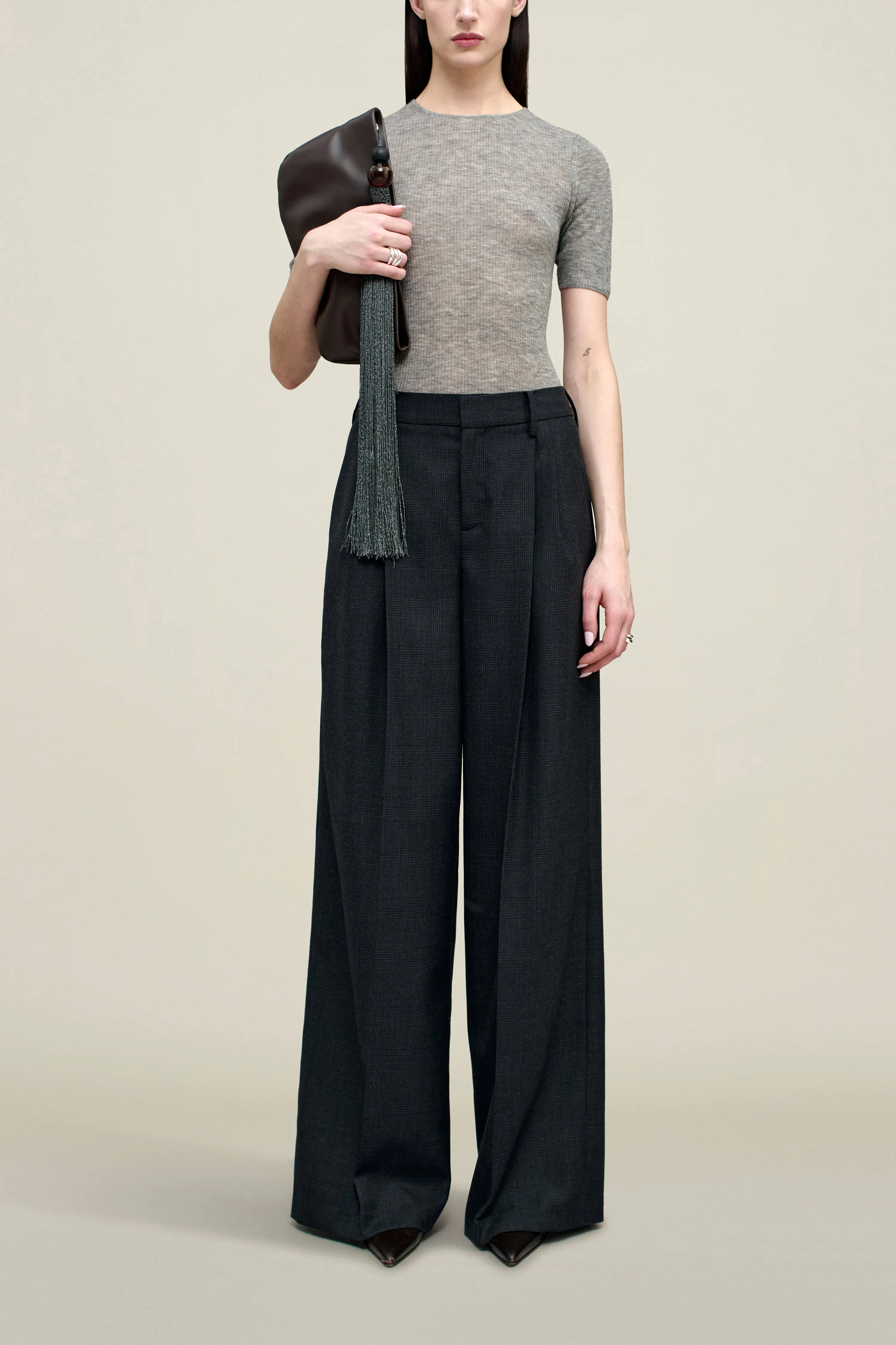 Roxana Low-Rise Trouser in Light Wool Suiting sold by Kall Meyer