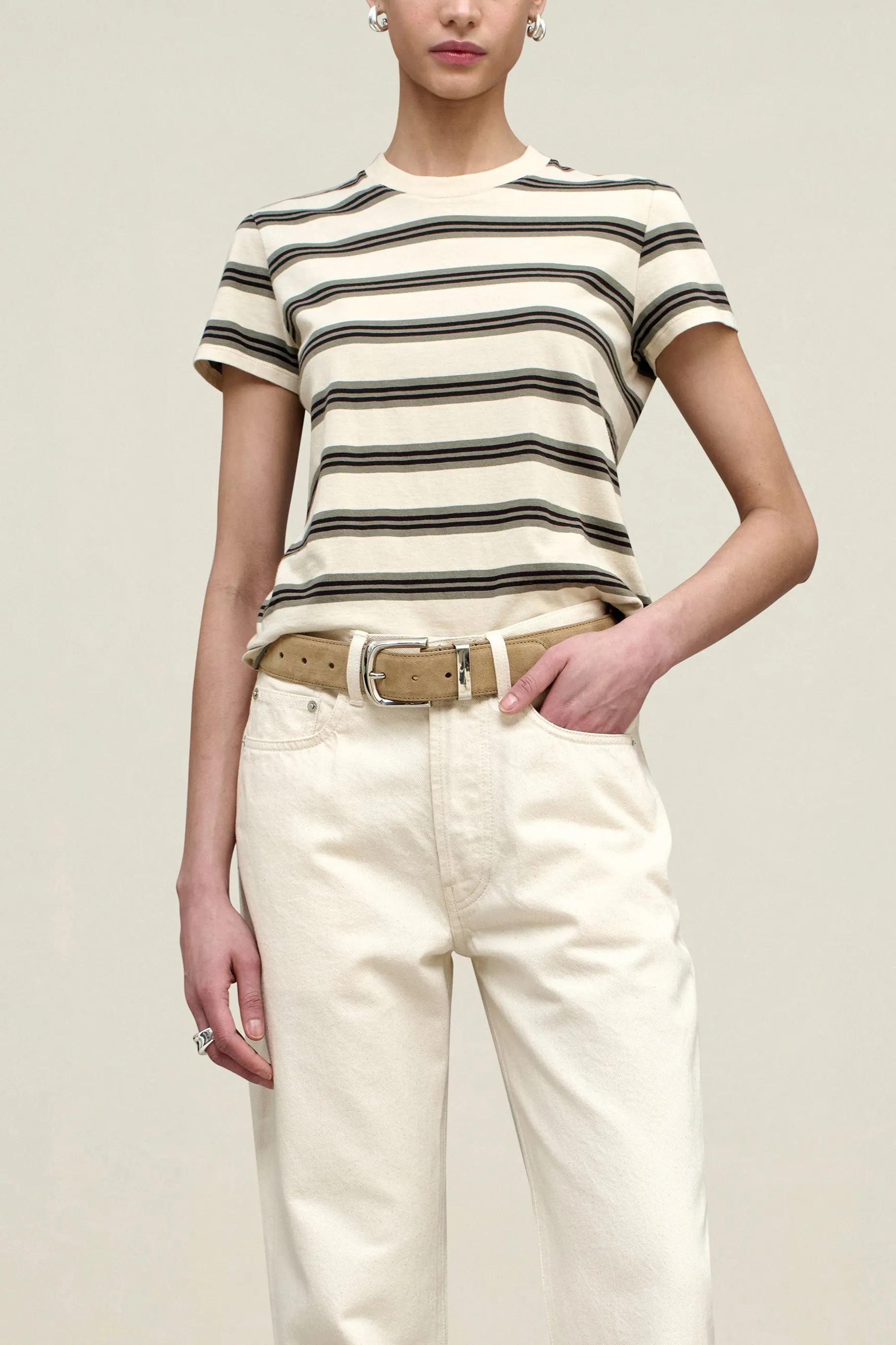 Kenzie T-Shirt in Mink Stripe sold by Kall Meyer