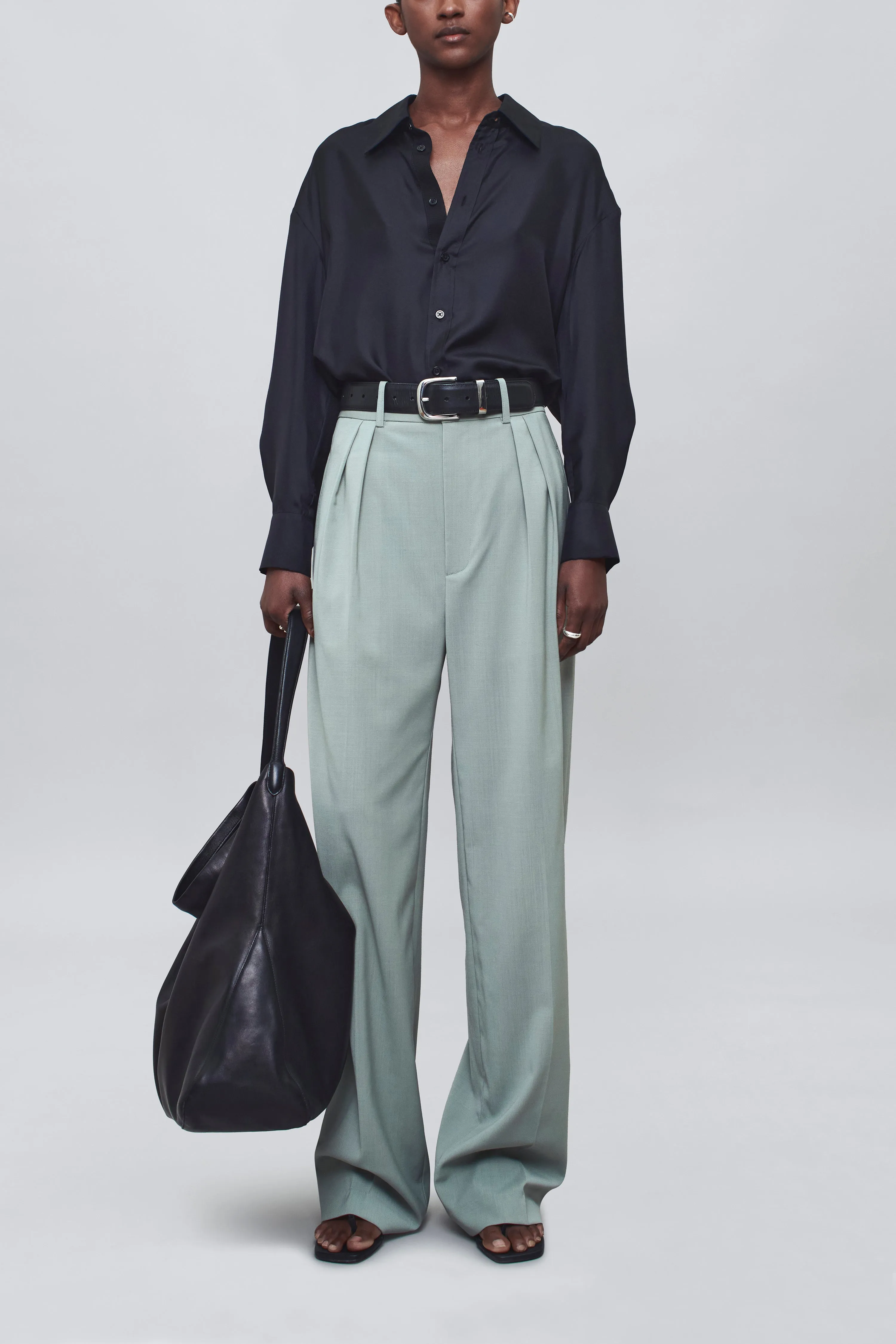 Aiden Pleated Trouser in Paperweight Wool sold by Kall Meyer
