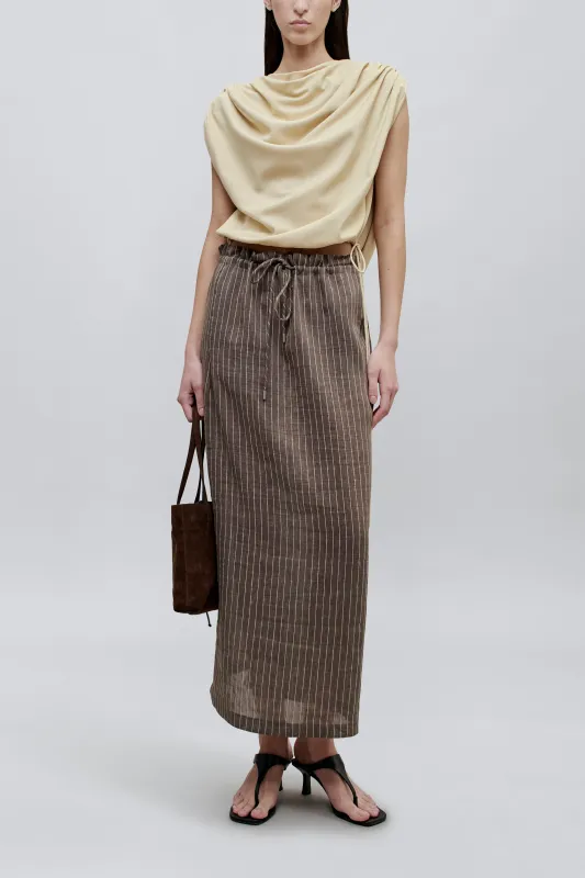 Regina Drawstring Skirt in Linen Stripe made by Kall Meyer