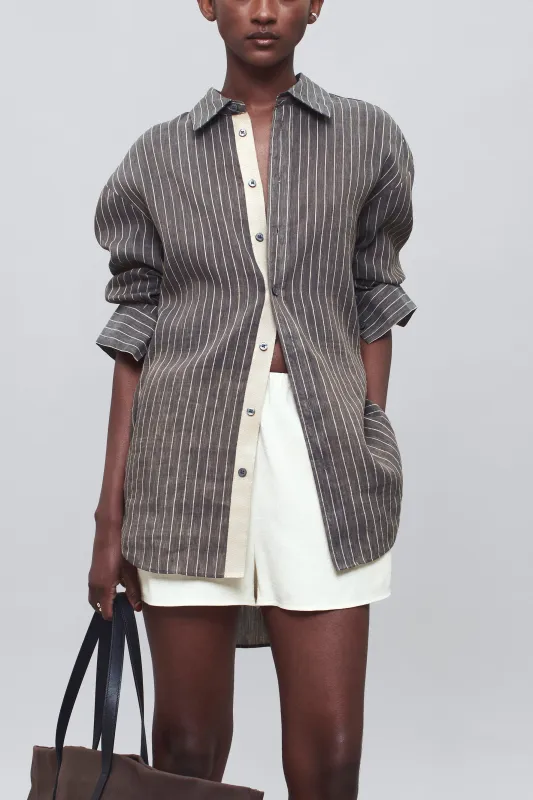 Dani Button Down in Linen Stripe sold by Kall Meyer