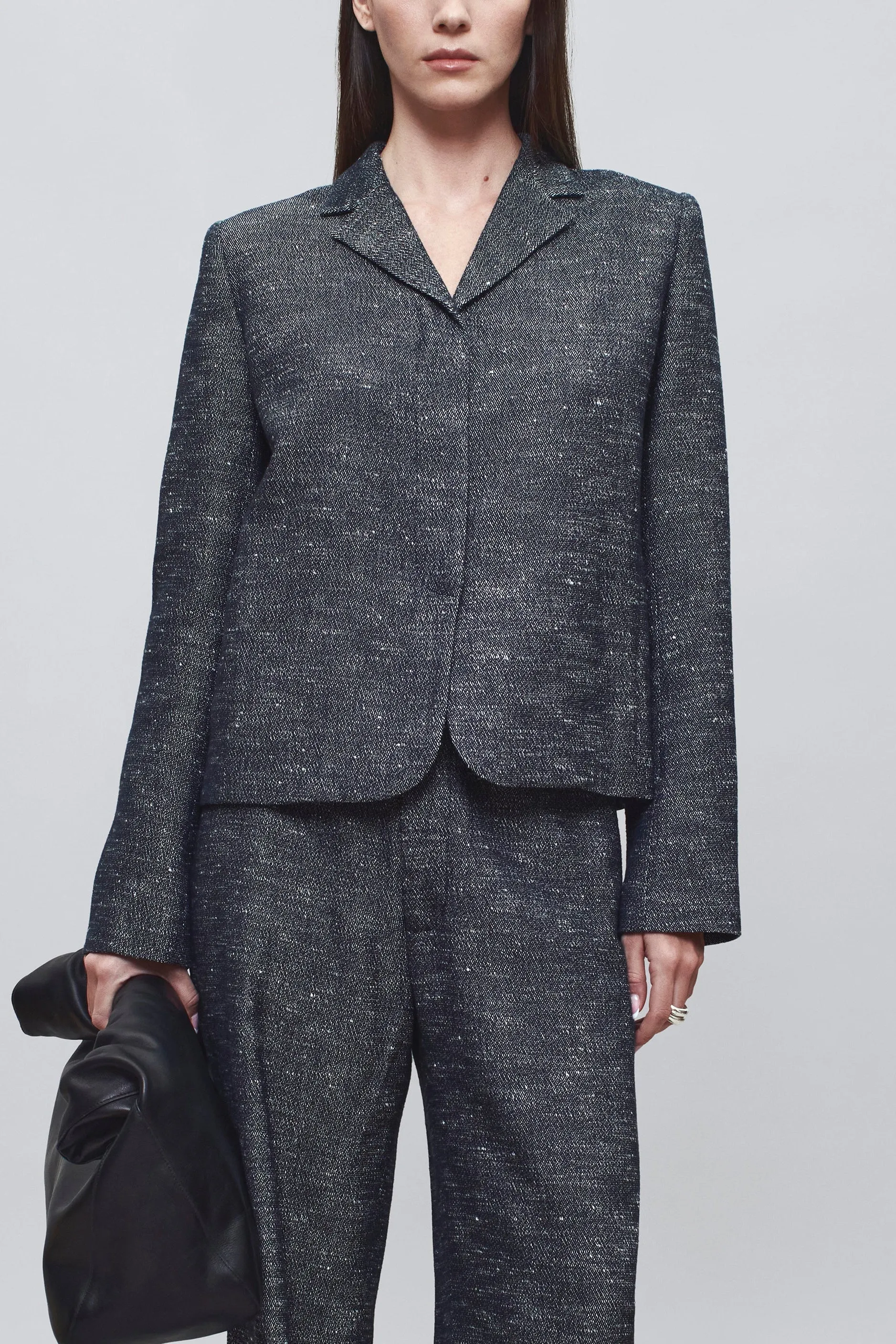 Iman Shrunken Blazer in Pepper Tweed sold by Kall Meyer