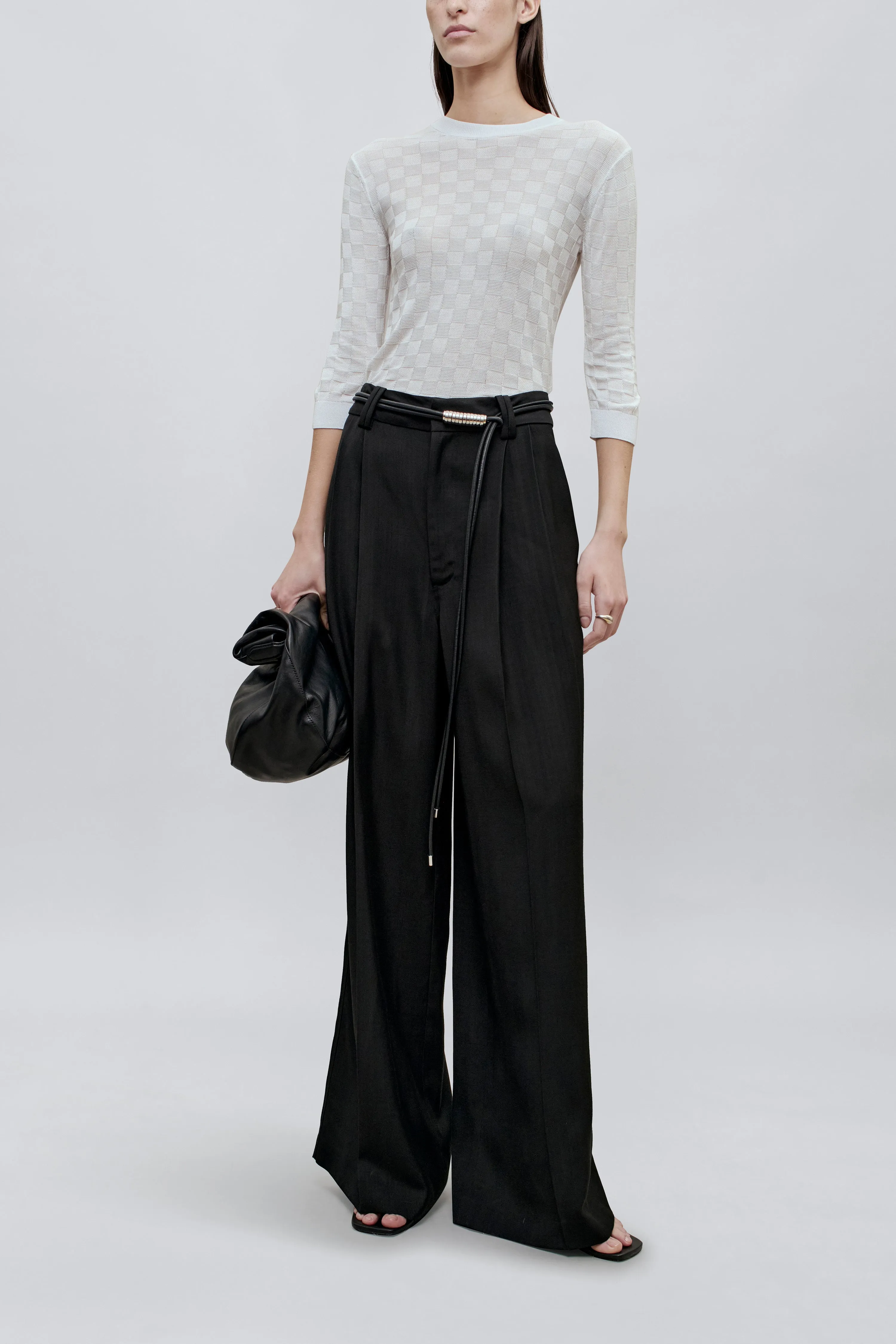 Fatima Wide Leg Trouser in Basket Weave sold by Kall Meyer