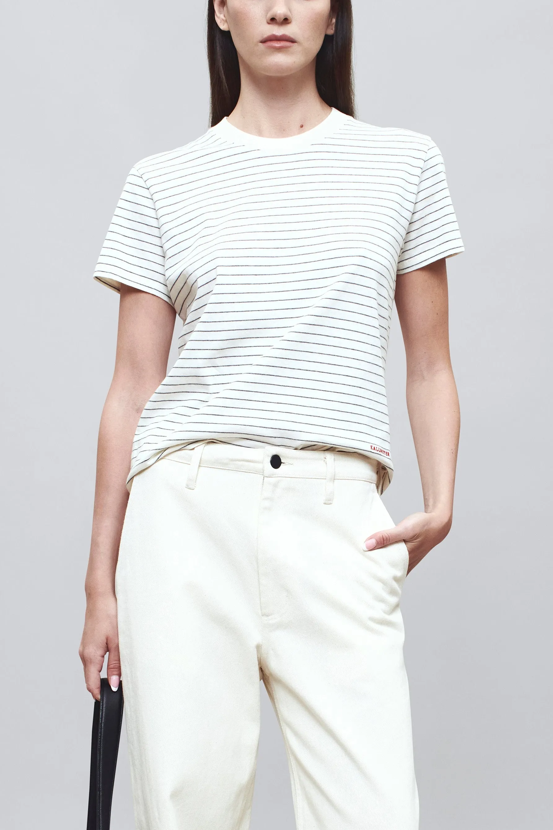 Kenzie T-Shirt in Ivory & Heather Multi Stripe sold by Kall Meyer