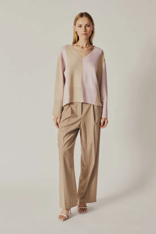 IBERIS STRIPED V NECK SWEATER made by Dèluc