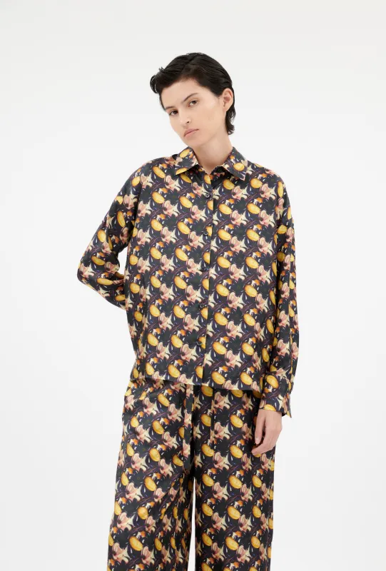 Magnolias & Buds Twill Bluse, Deep Purple made by ODEEH