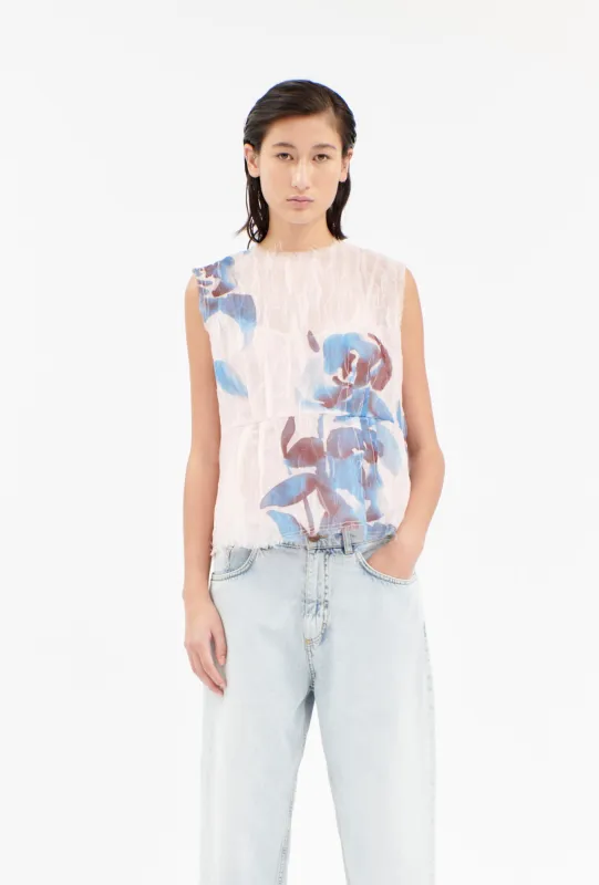 Painted Peonies Shirt, Capri Blue sold by ODEEH
