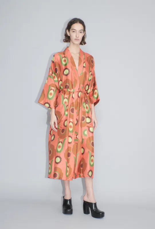 Folklore Flowers Twill Kimono, Tangerine made by ODEEH