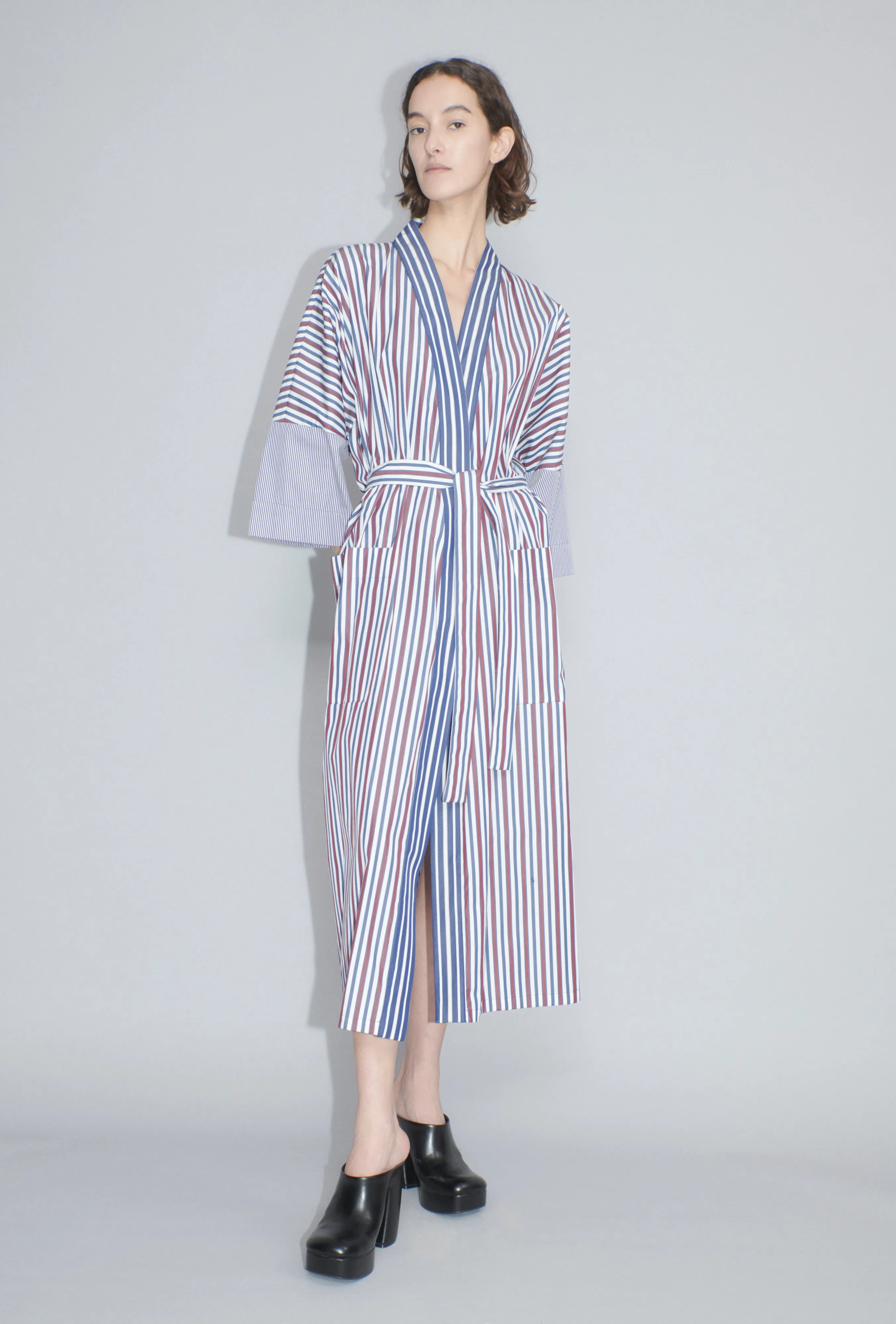 Shirt Stripes Kimono, Burgundy sold by ODEEH