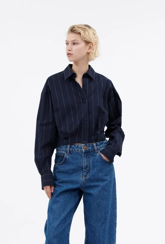 Paper Touch Stripe Bluse, Marine made by ODEEH