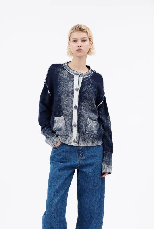 Inside-out Garment Print Cardigan, Marine made by ODEEH