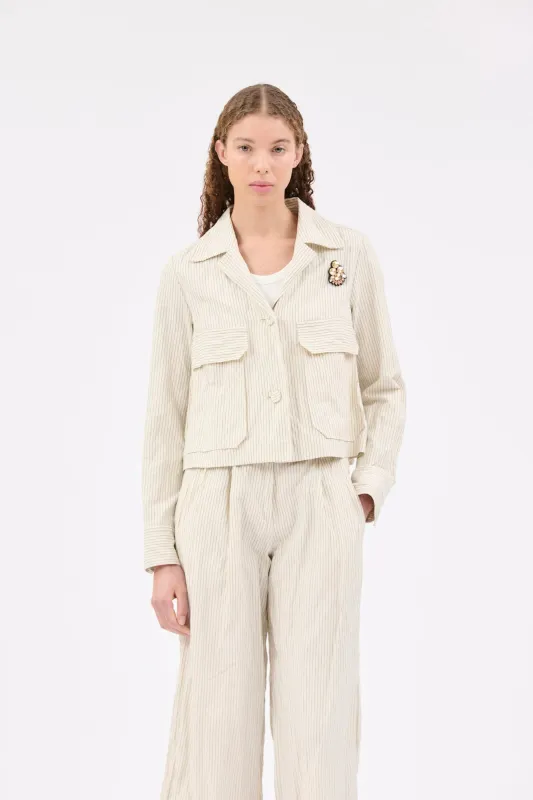 Pin Stripe Gabardine Jacke, Ivory made by ODEEH