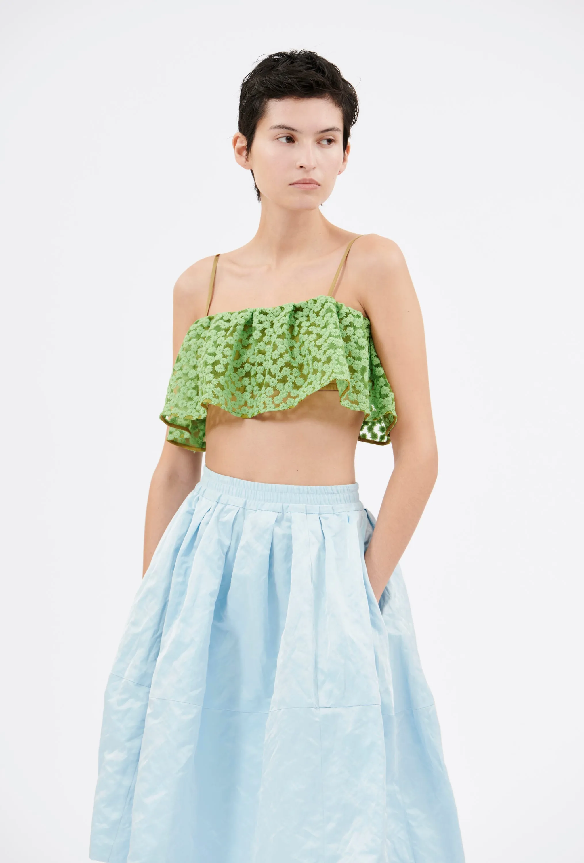 Embroidered Daisies Top, Green Apple sold by ODEEH