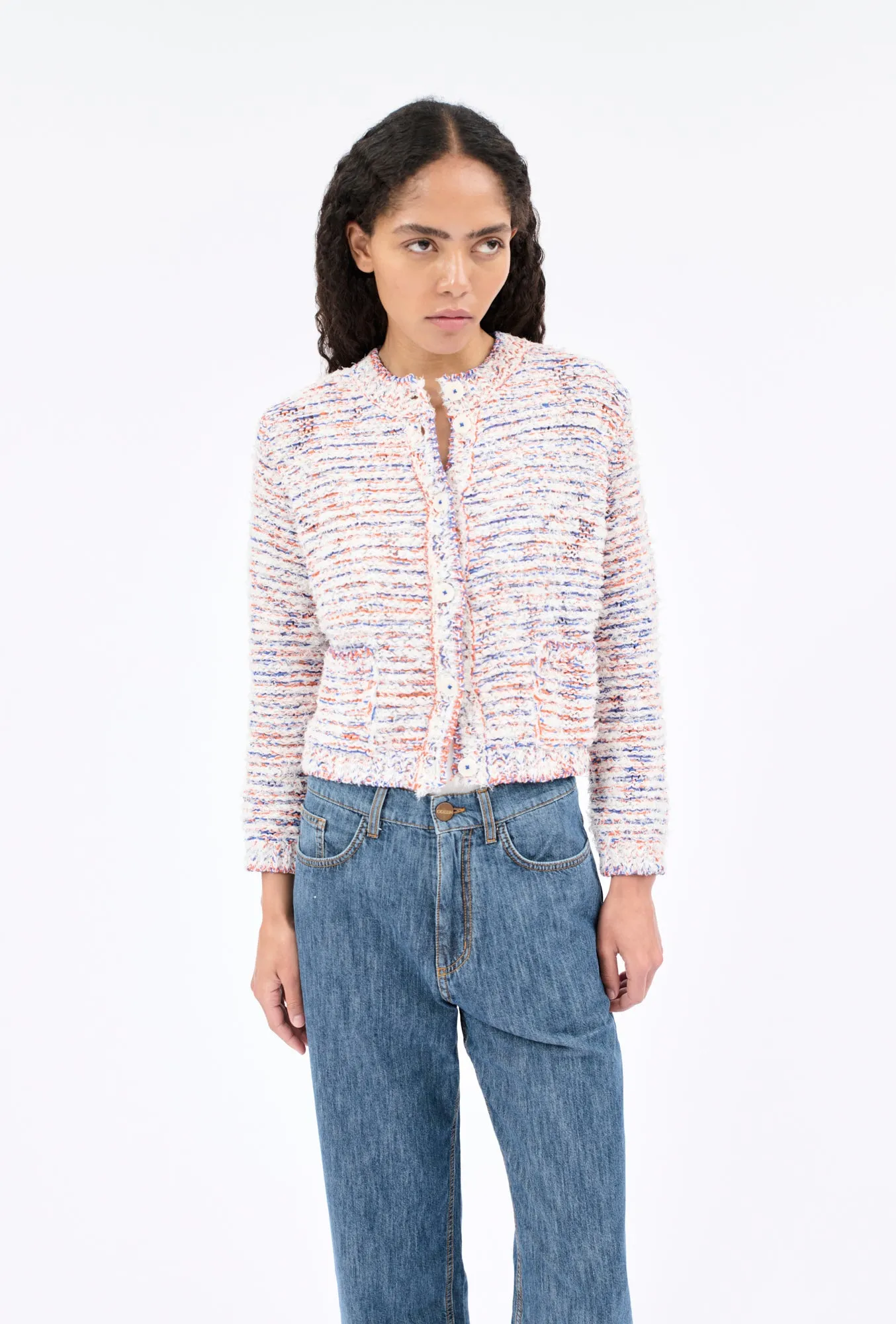 Fringy Tape Yarn Cardigan, Dawn sold by ODEEH