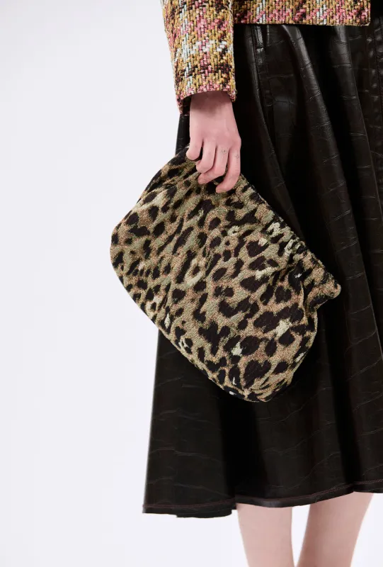 Jacquard Leo Clutch, Brown Olive made by ODEEH
