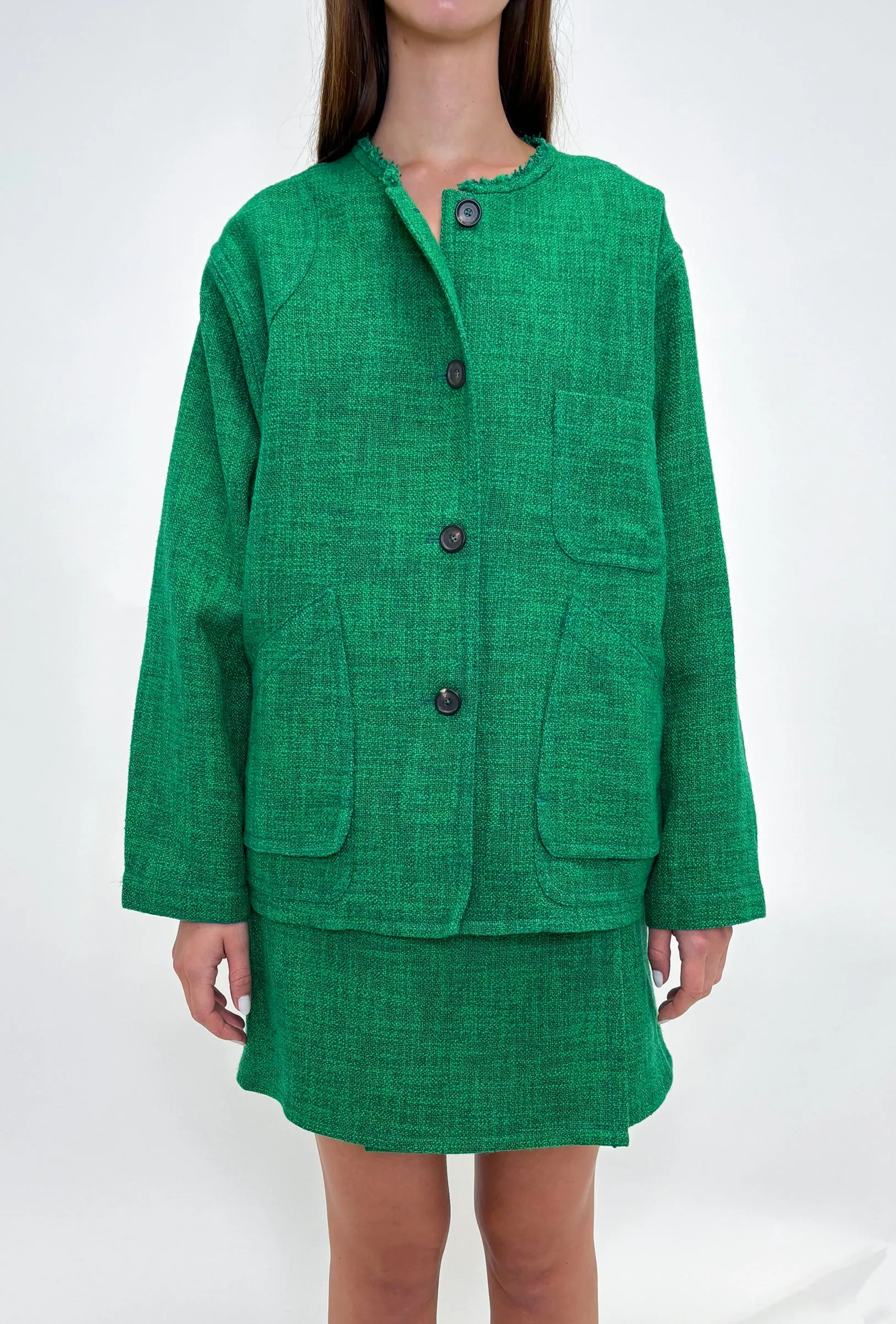 Hemp Tweed Blouson, Billard Green sold by ODEEH
